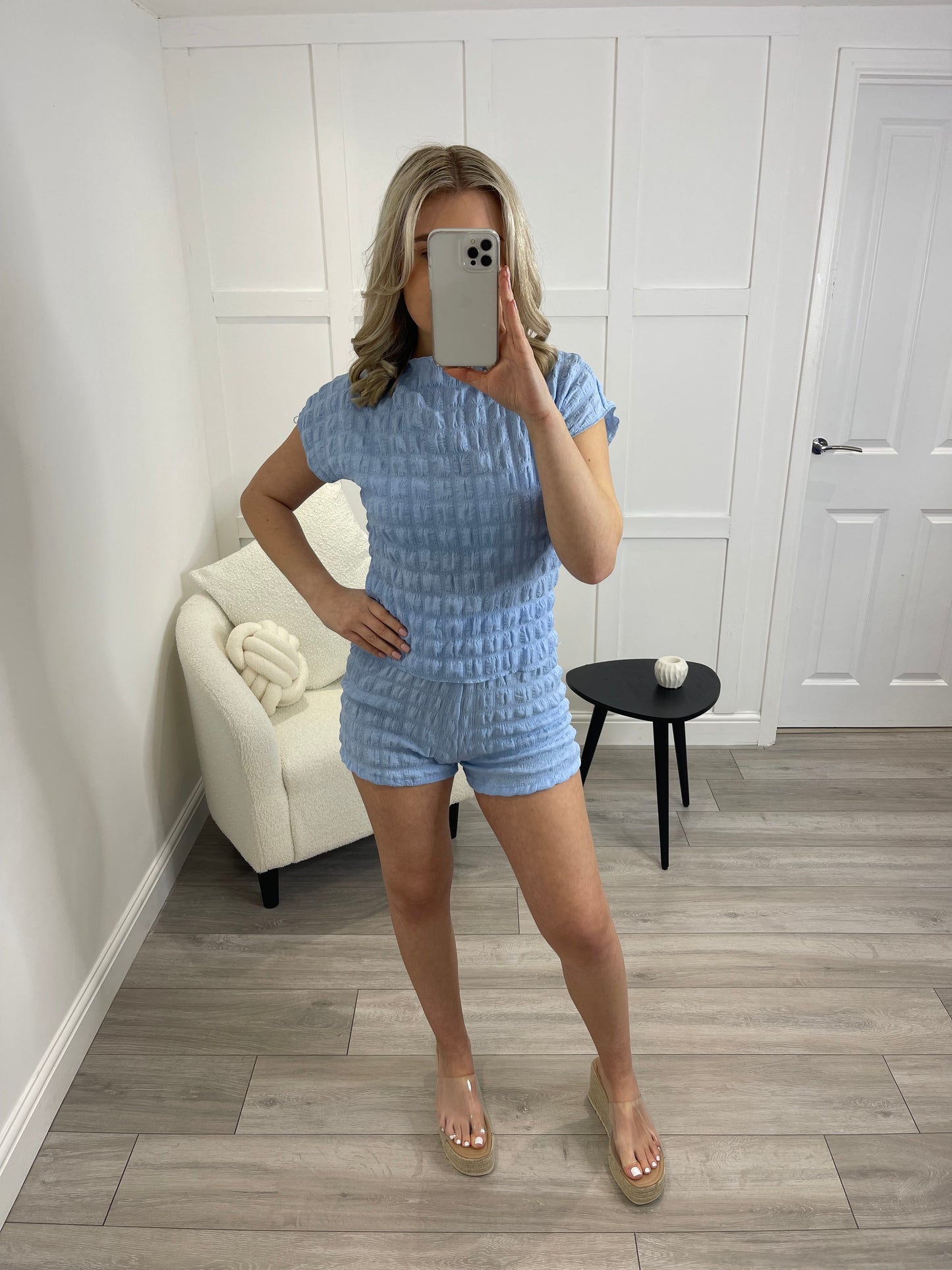 AMIE Sky Blue Bubble Textured Co Ord Set