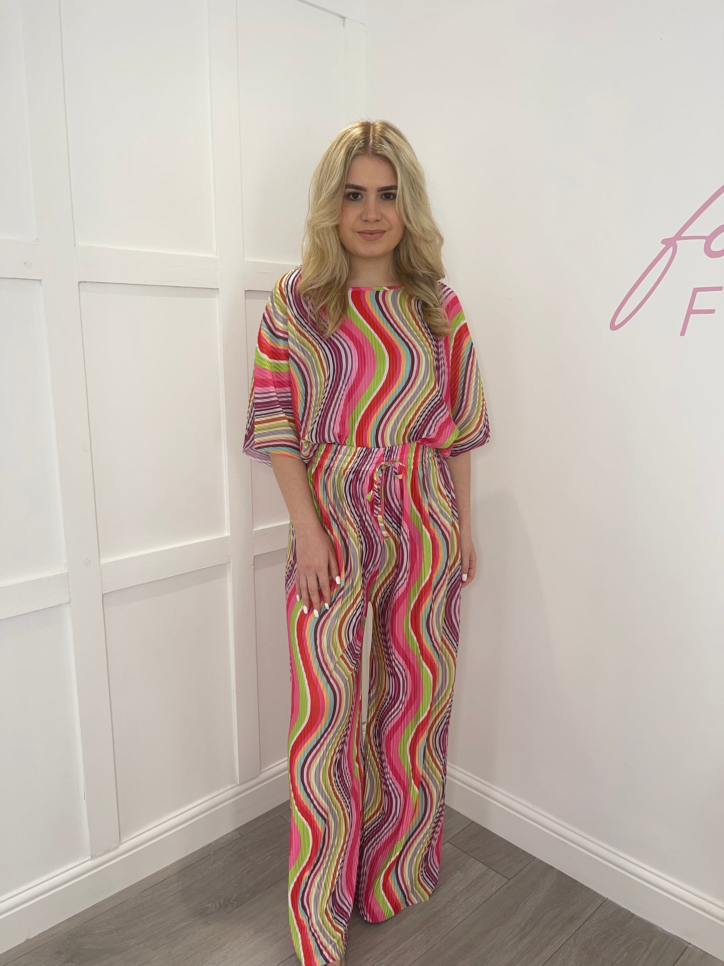 LILIA Pink Wavy Pleated Co Ord Set