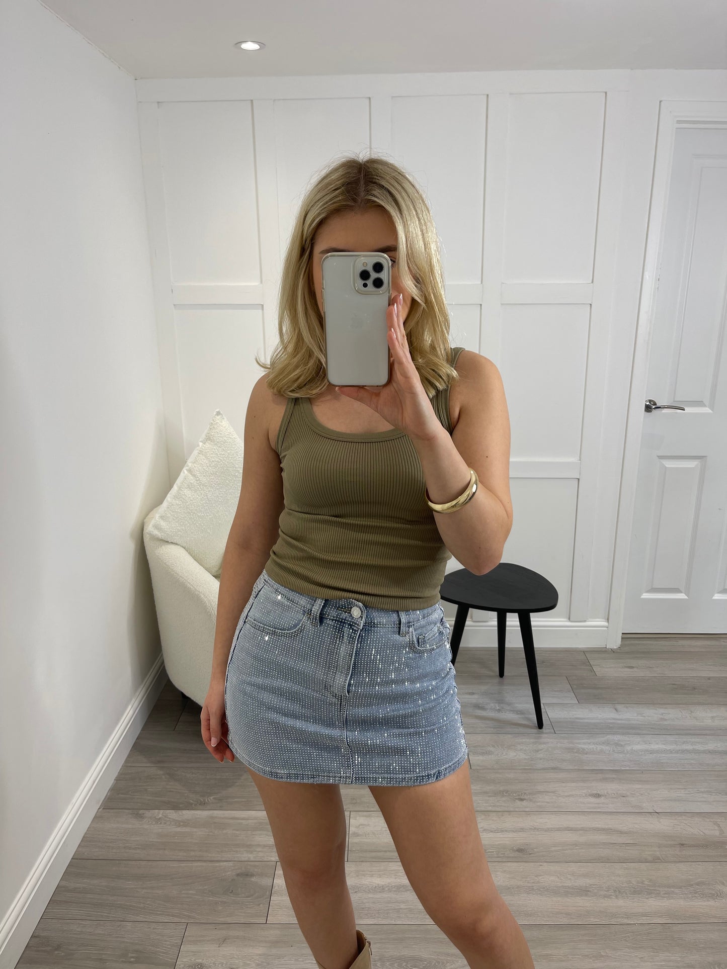 SELINE Diamanté Denim Mini Skirt