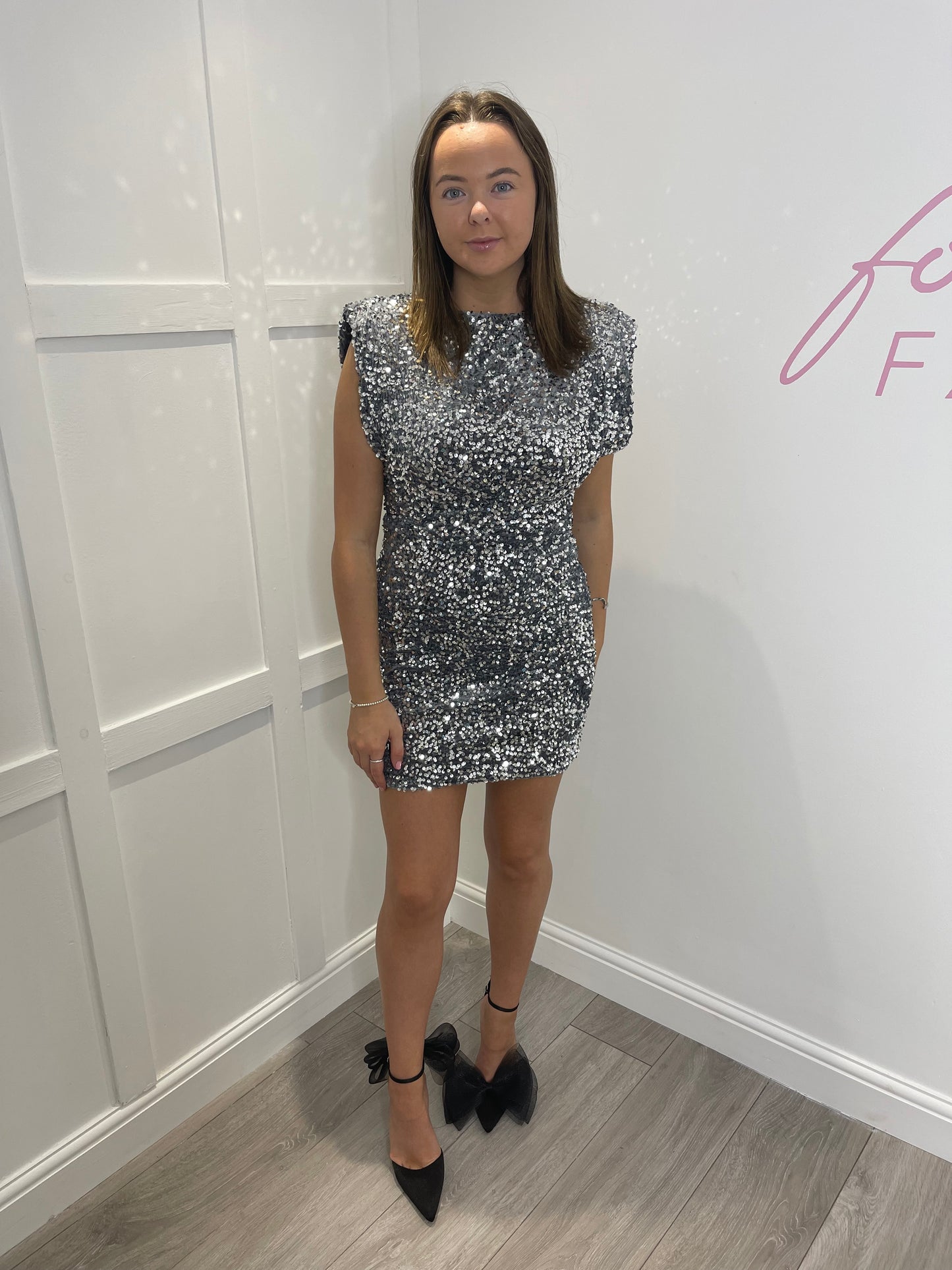 MOLLY Silver Sequin Backless Mini Dress