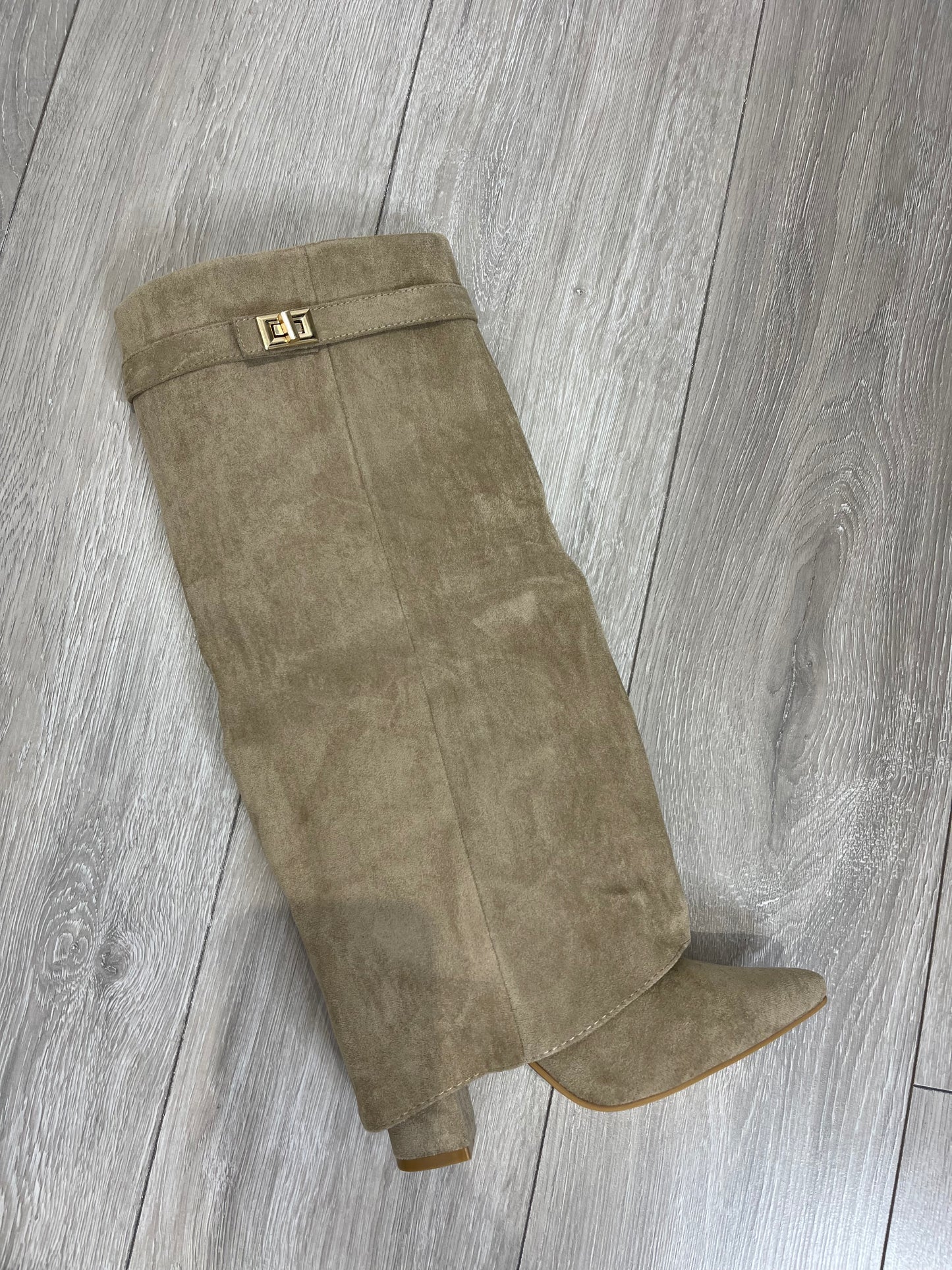 TILLIE Beige Suede Lock Boots