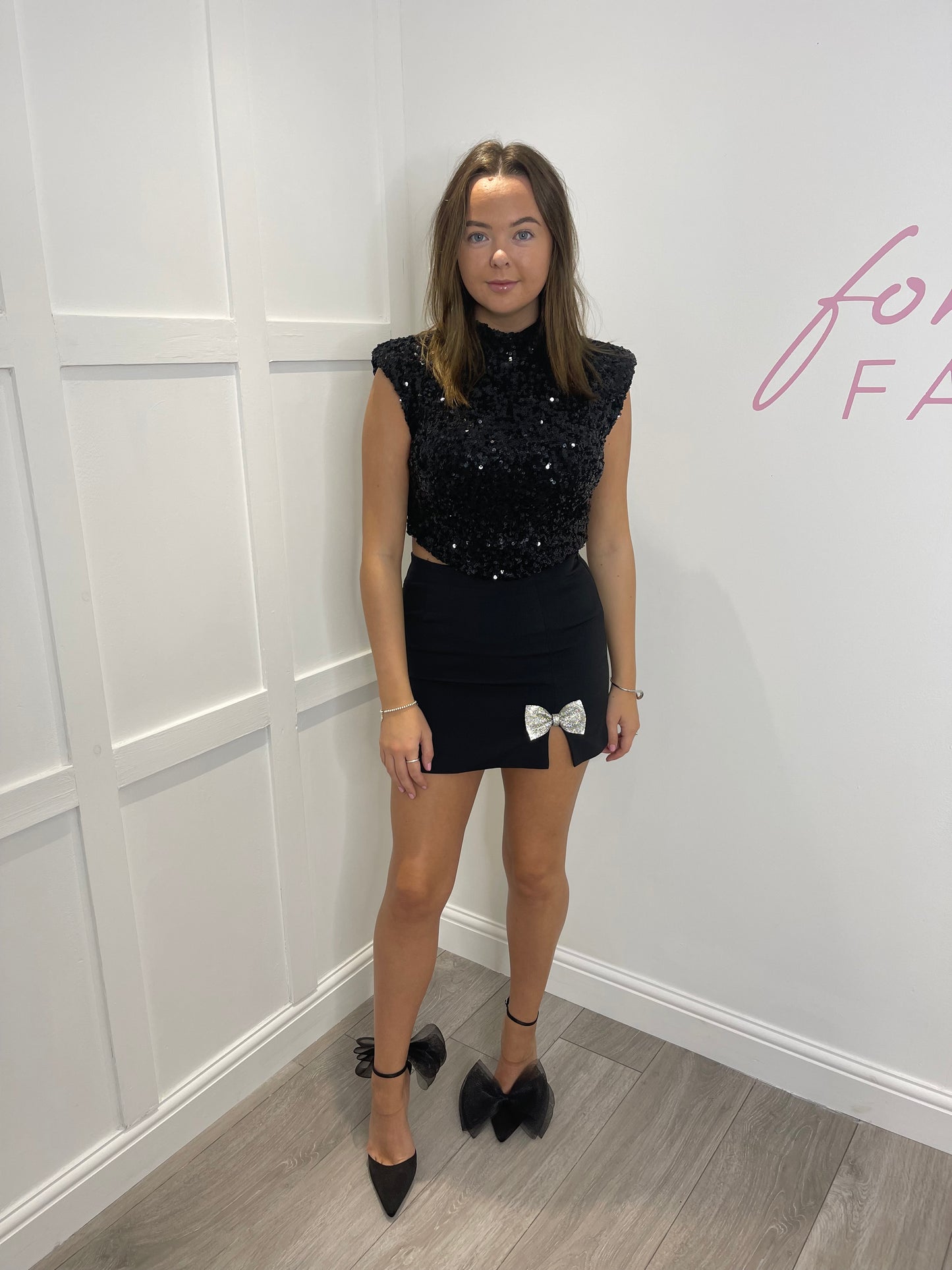 LAYLA Black Sequin Crop Top