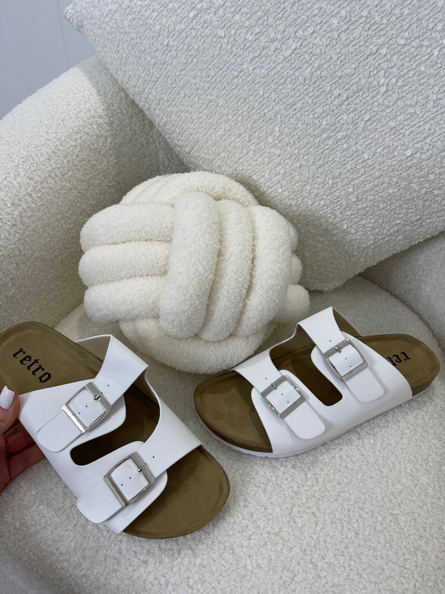ABBY White Double Strap Sandals