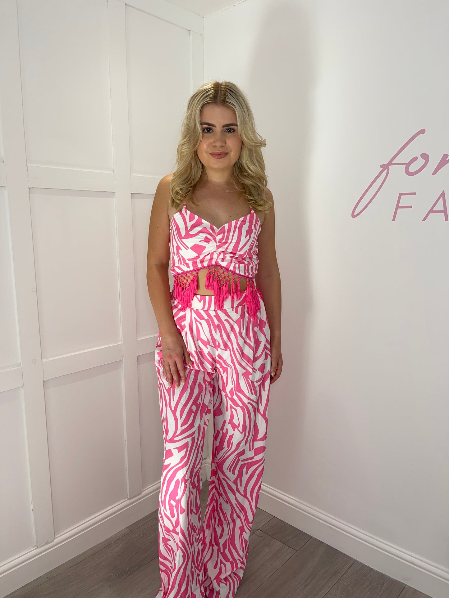 TILLY Pink Zebra Print Tassel Co Ord Set