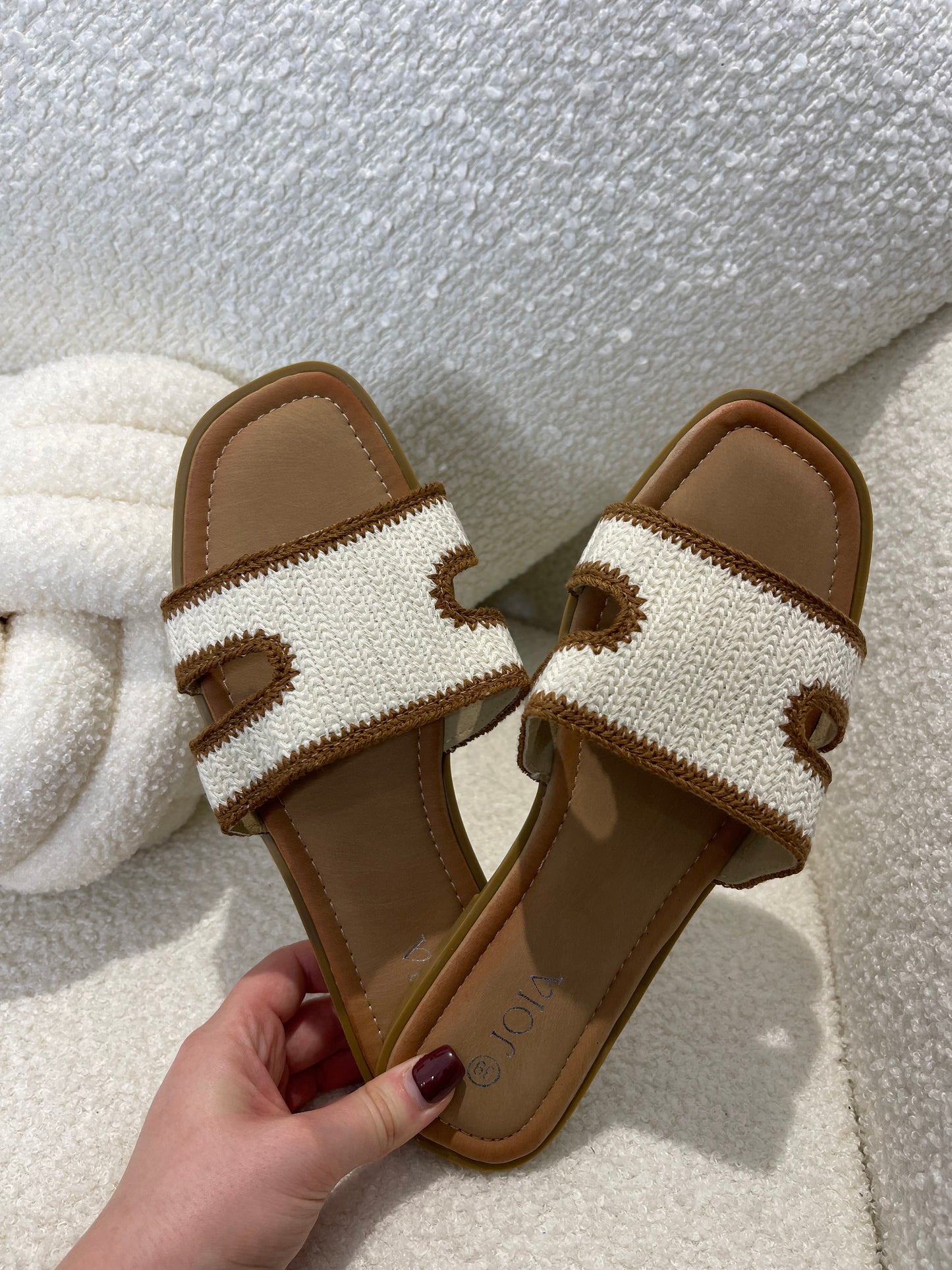 MILA Cream & Brown Crochet Sandals