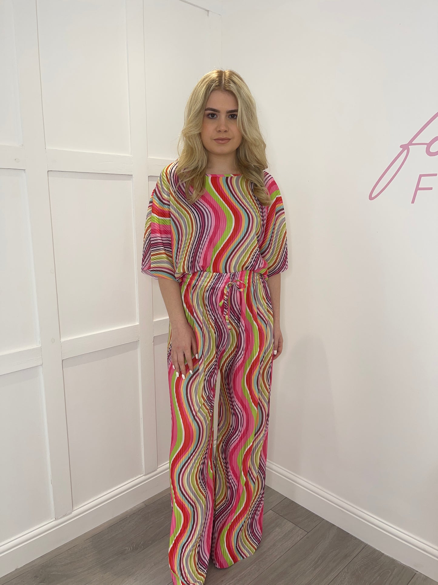 LILIA Pink Wavy Pleated Co Ord Set