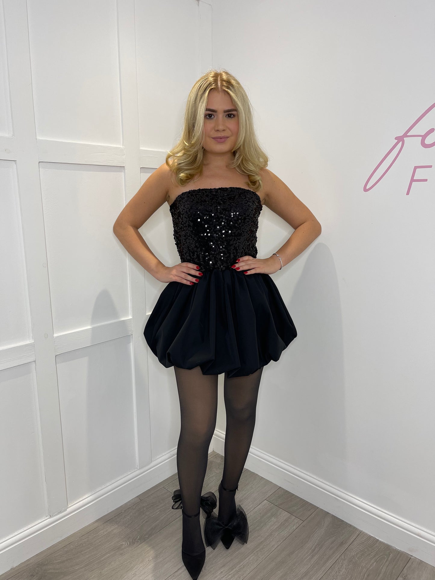 MAEVE Sequin Mini Puff Ball Dress
