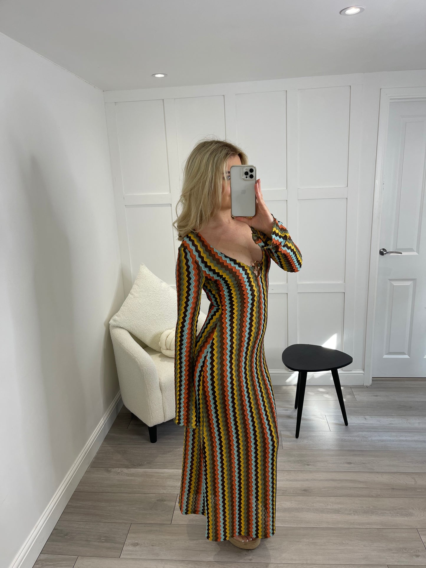 ELLIAH Orange Zig Zag Ring Maxi Dress