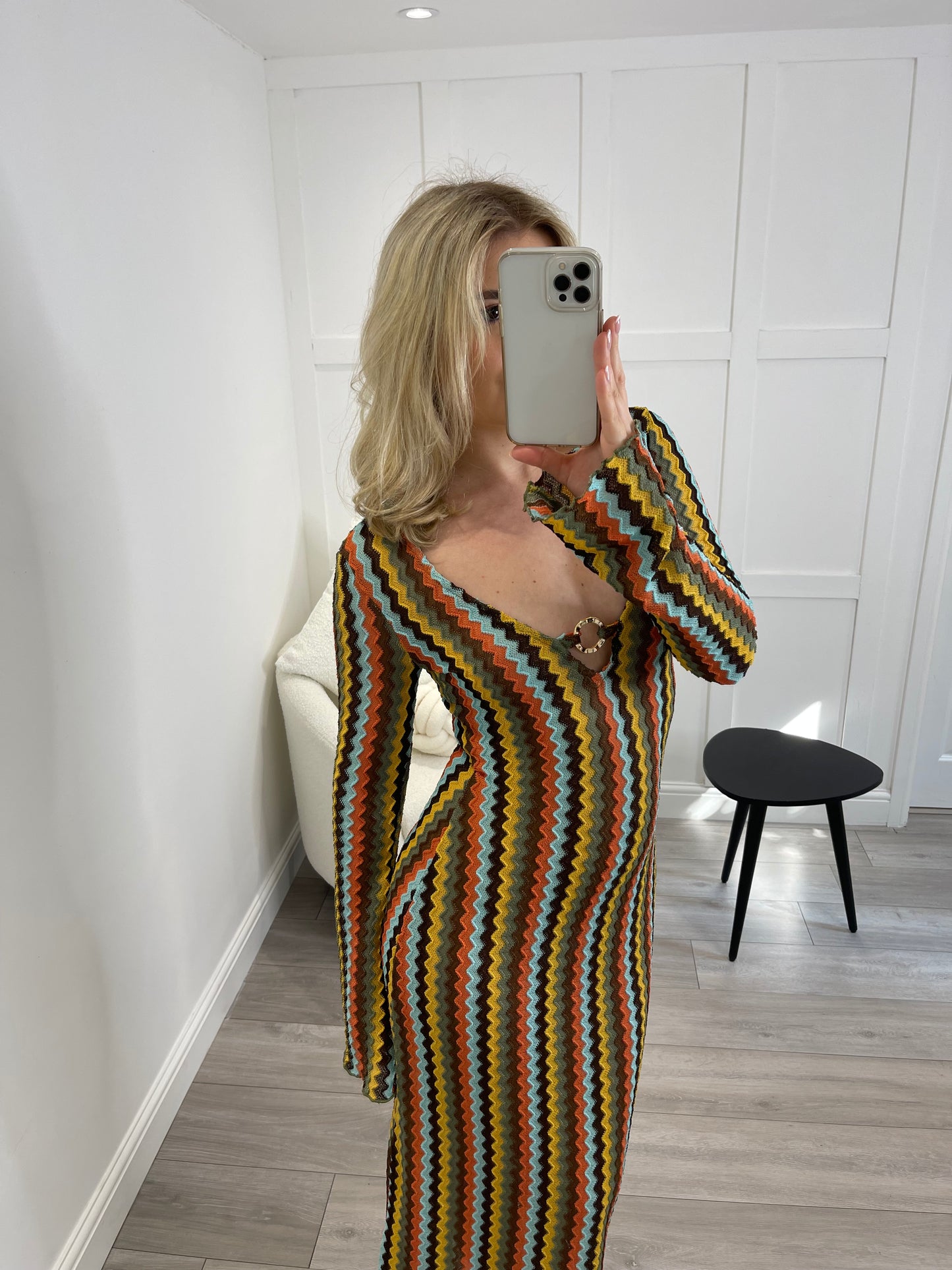 ELLIAH Orange Zig Zag Ring Maxi Dress