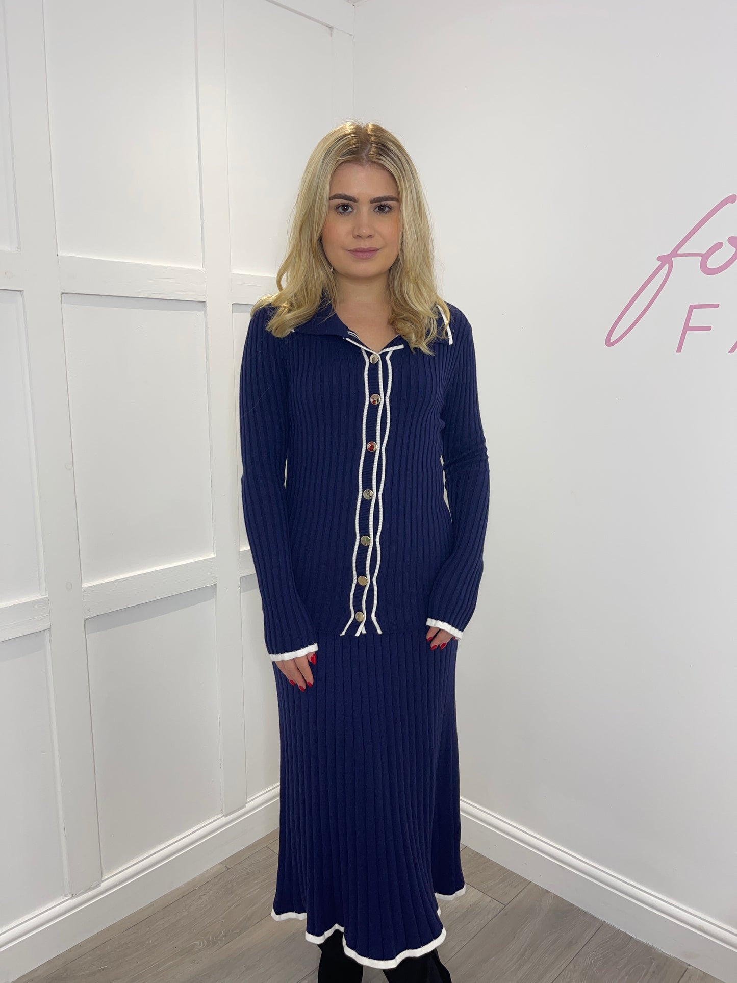 ELLIE Premium Knitted Navy Jumper & Skirt Co Ord Set