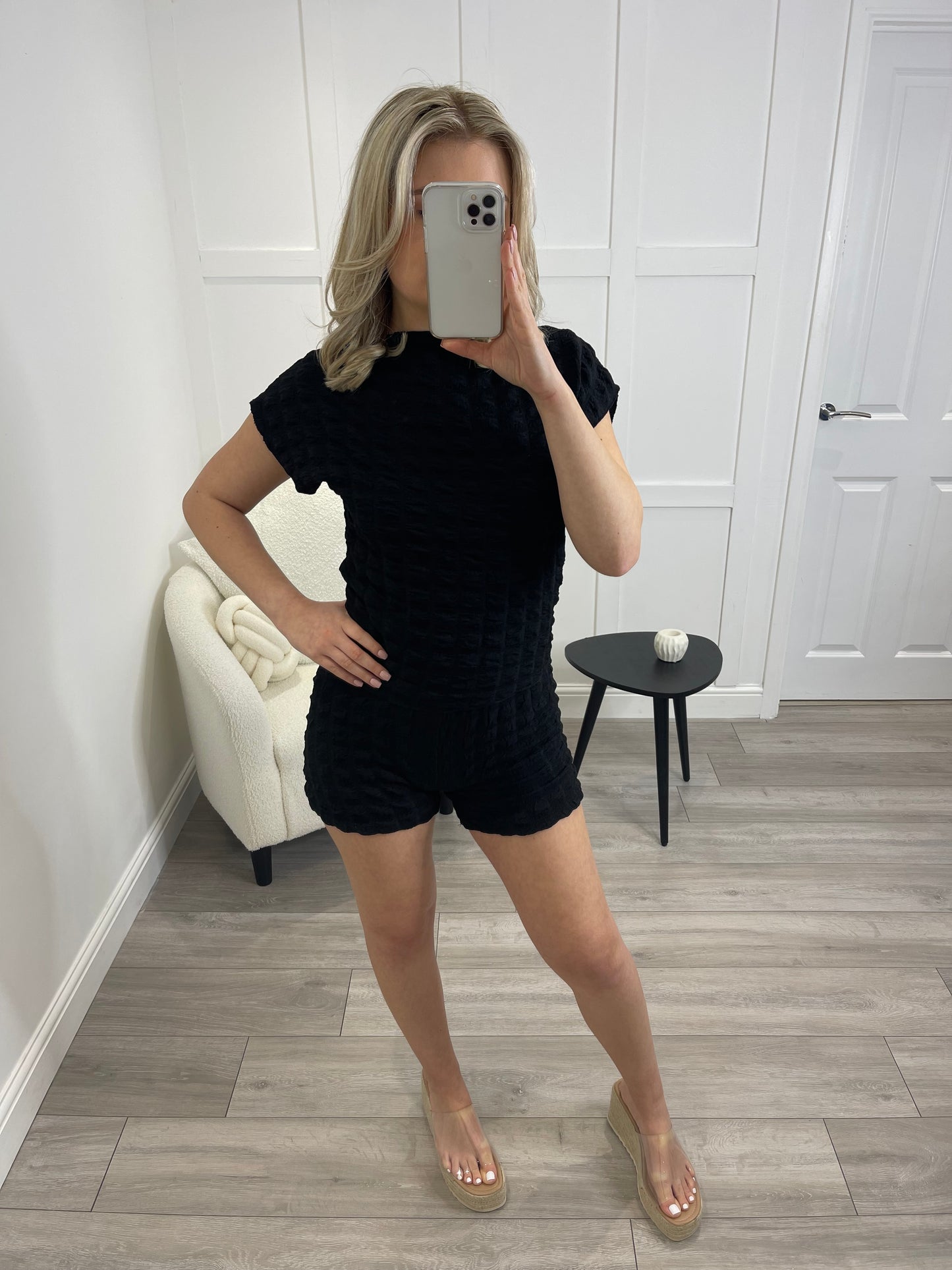JANIE Black Bubble Textured Co Ord Set