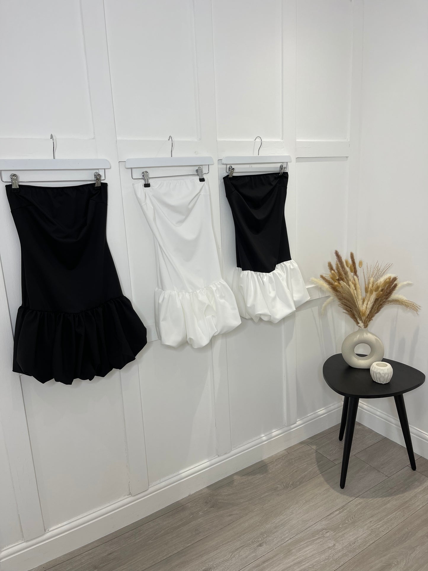 ABBY Black & White Mini Puff Ball Dress