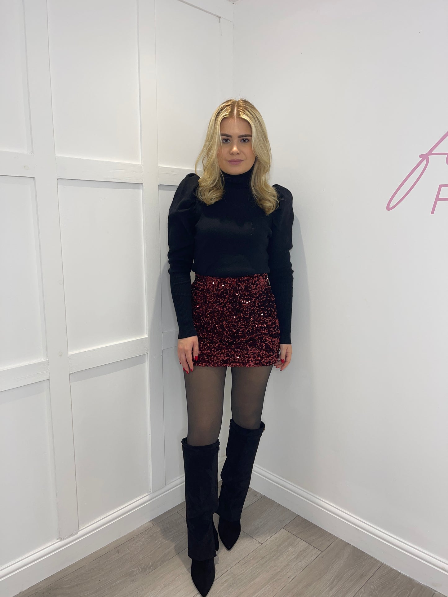 MOLLY Burgandy Sequin Mini Skirt