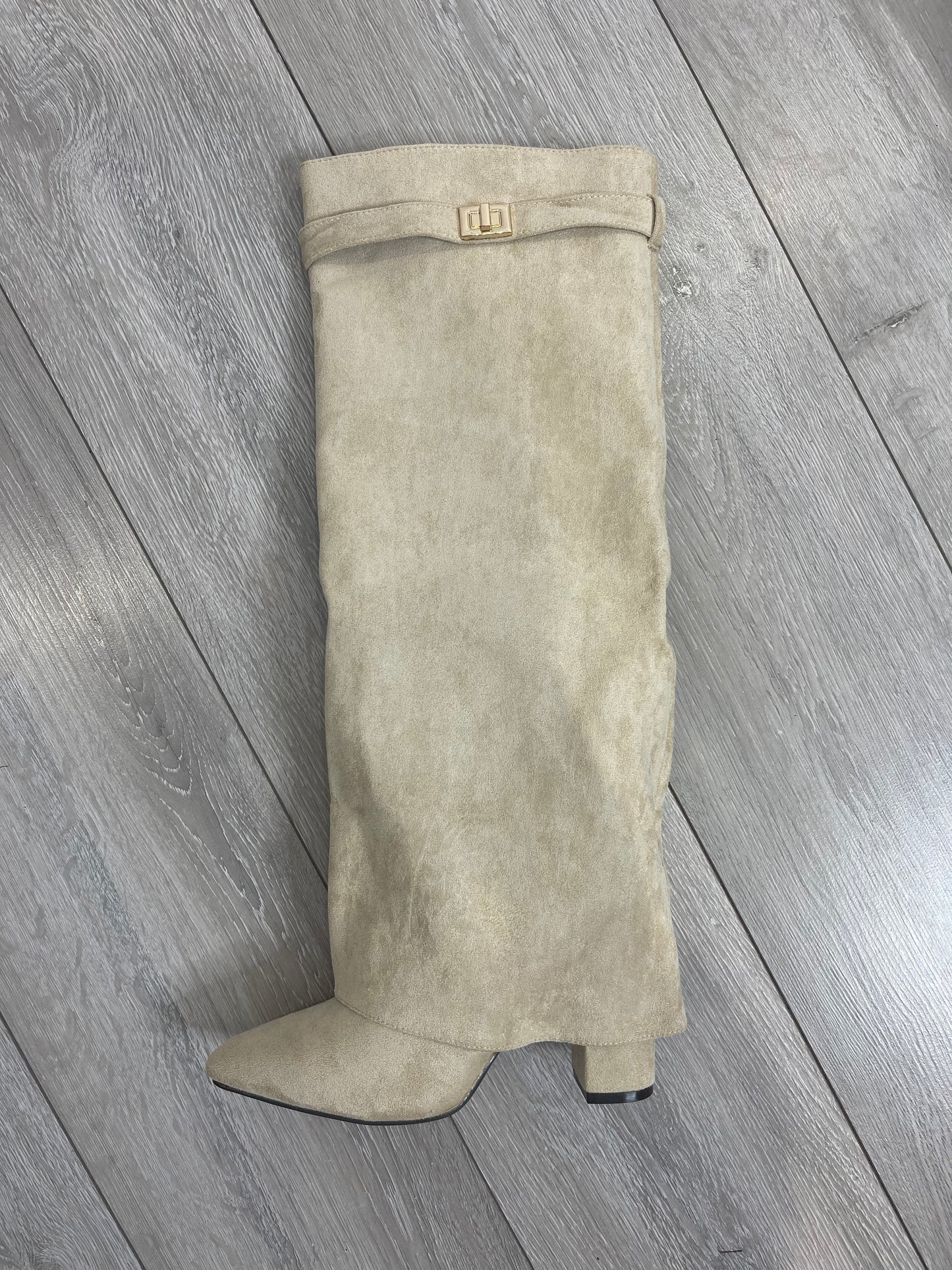 IONA Cream Suede Knee High Lock Boots