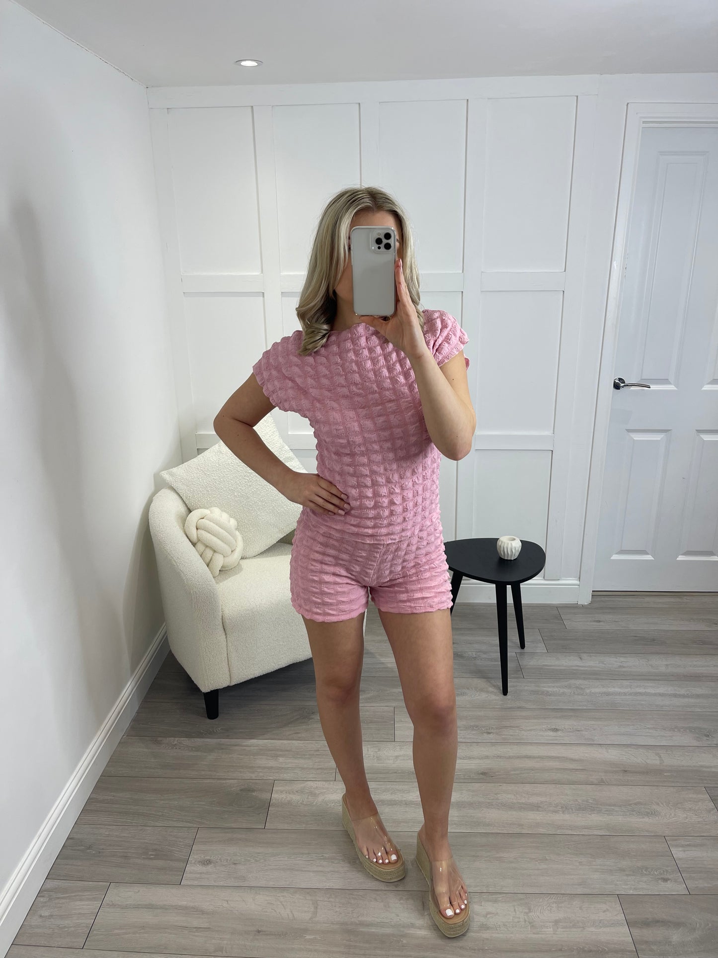 MILA Baby Pink Bubble Textured Co Ord Set