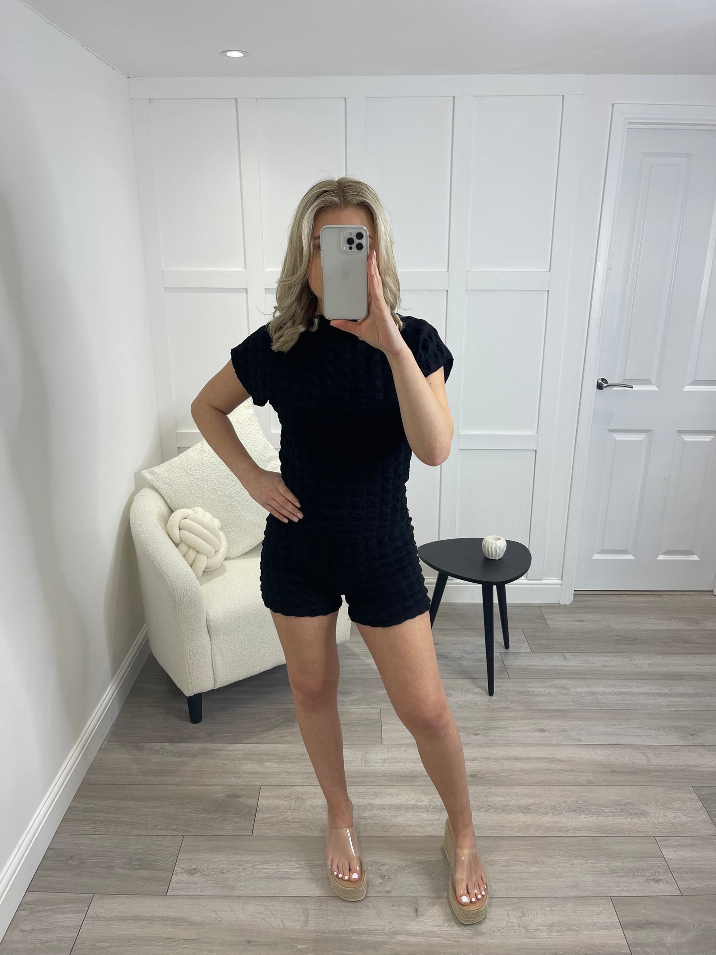 JANIE Black Bubble Textured Co Ord Set