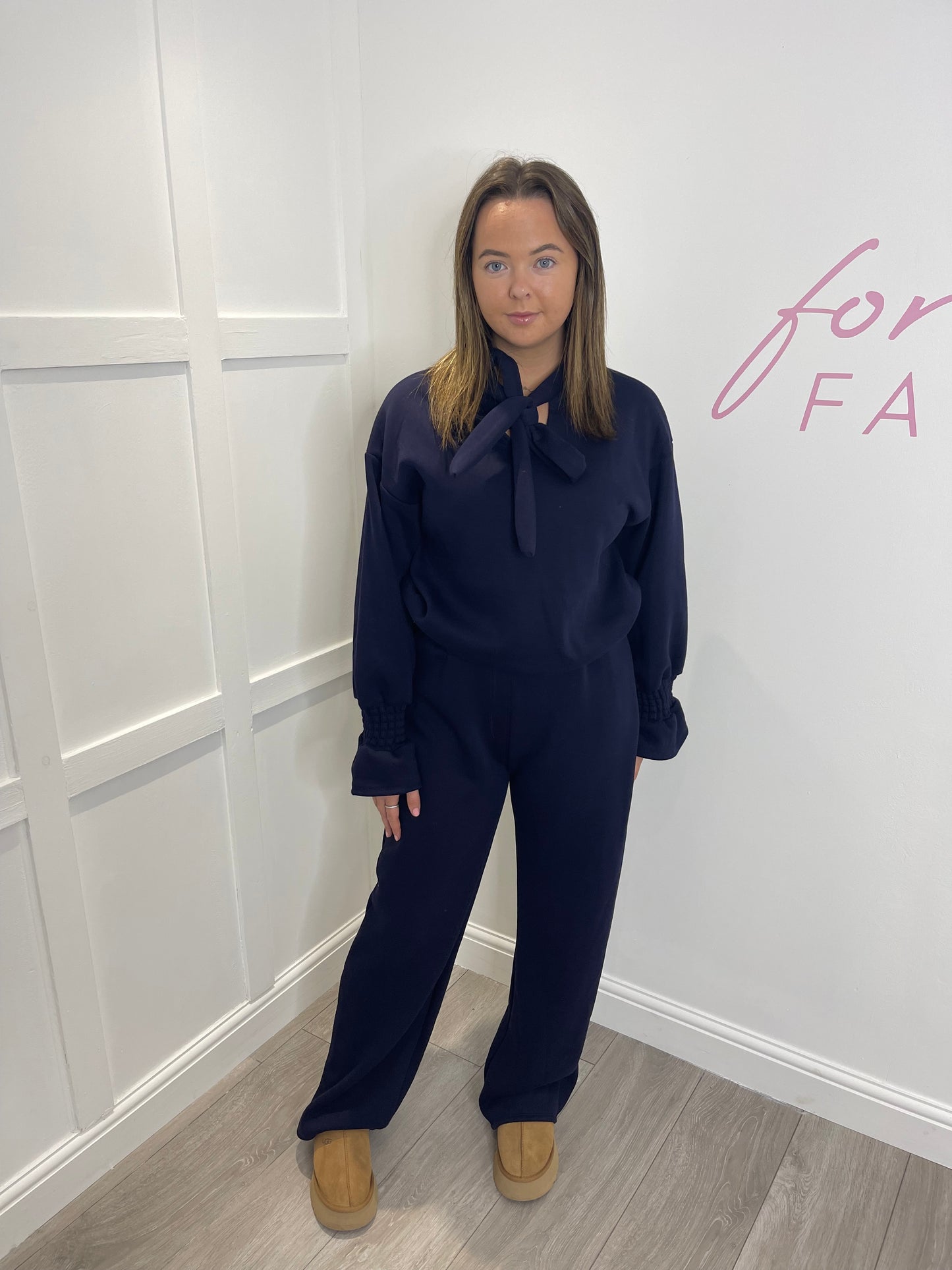 SKYE Premium Thick Navy Bow Tie Loungewear Set
