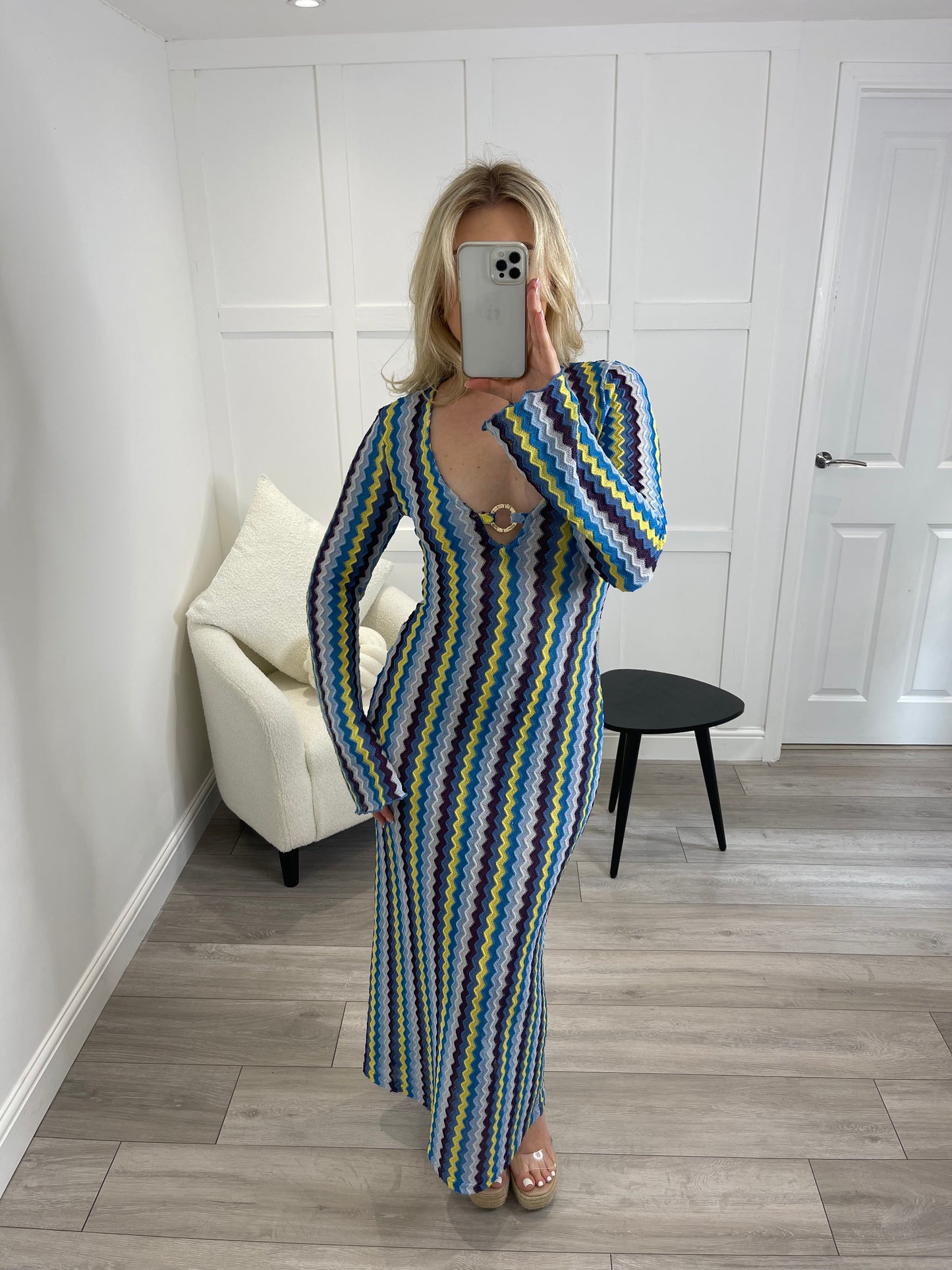OLIVIA Blue Zig Zag Ring Maxi Dress