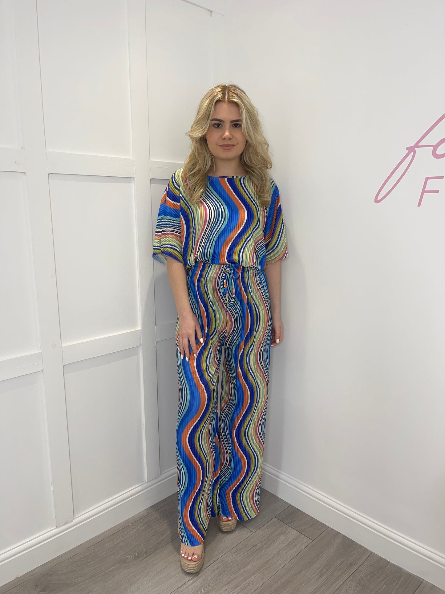 OPHELIA Blue Wavy Pleated Co Ord Set