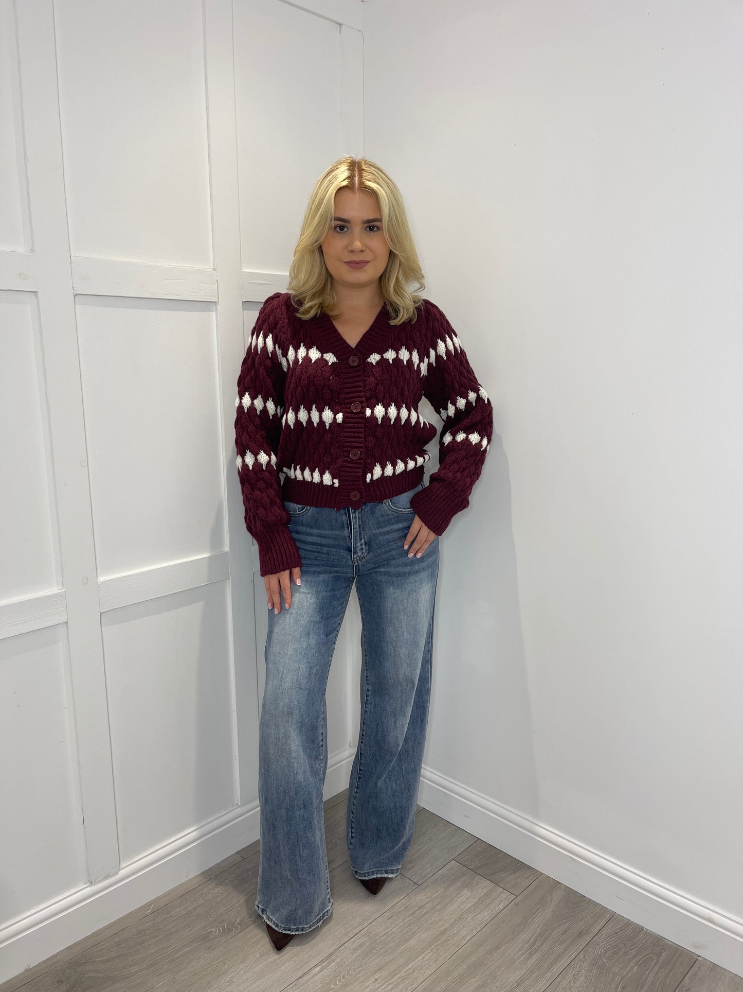 BLAKE Burgundy Cable Knit Cardigan