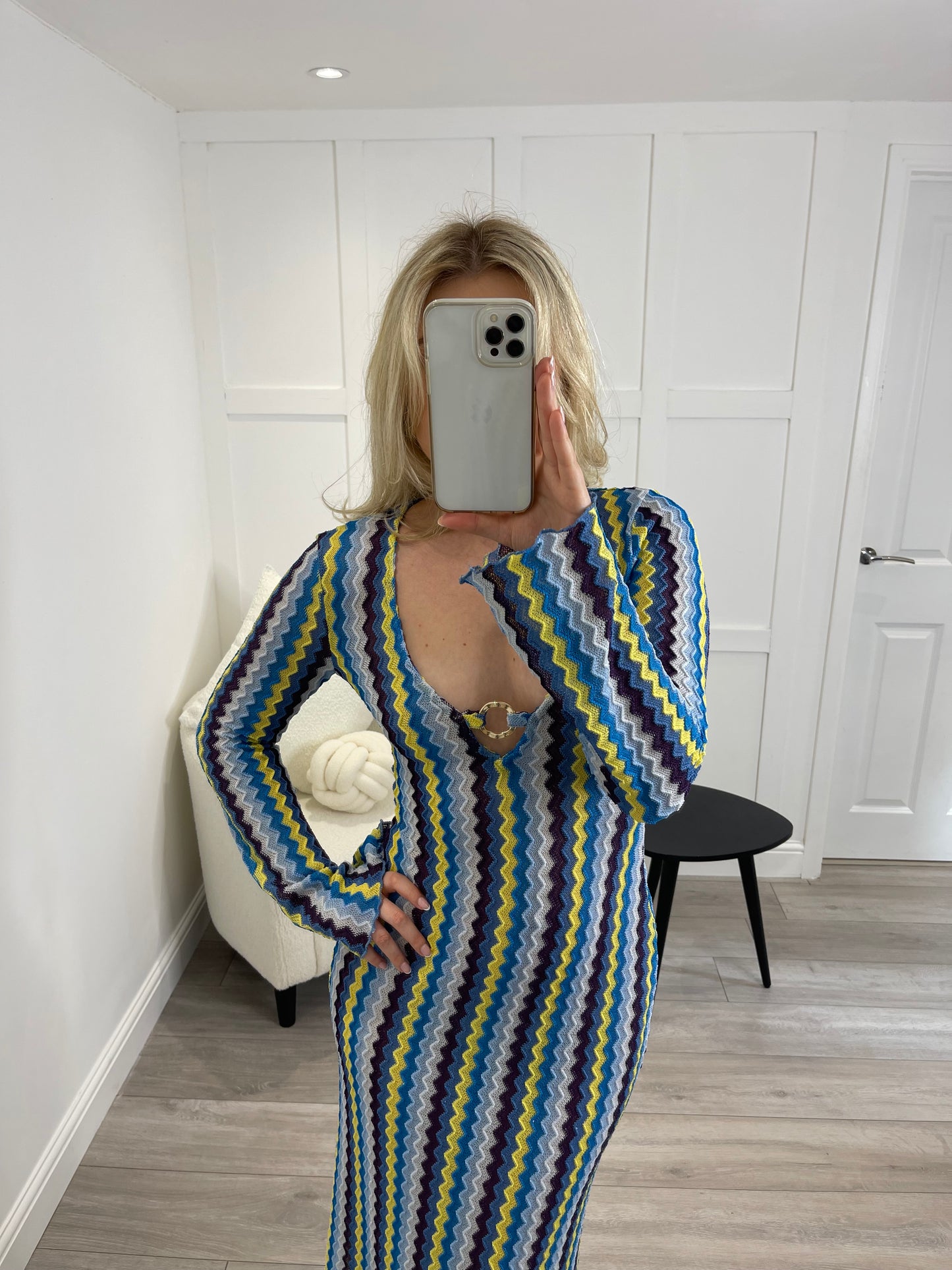 OLIVIA Blue Zig Zag Ring Maxi Dress