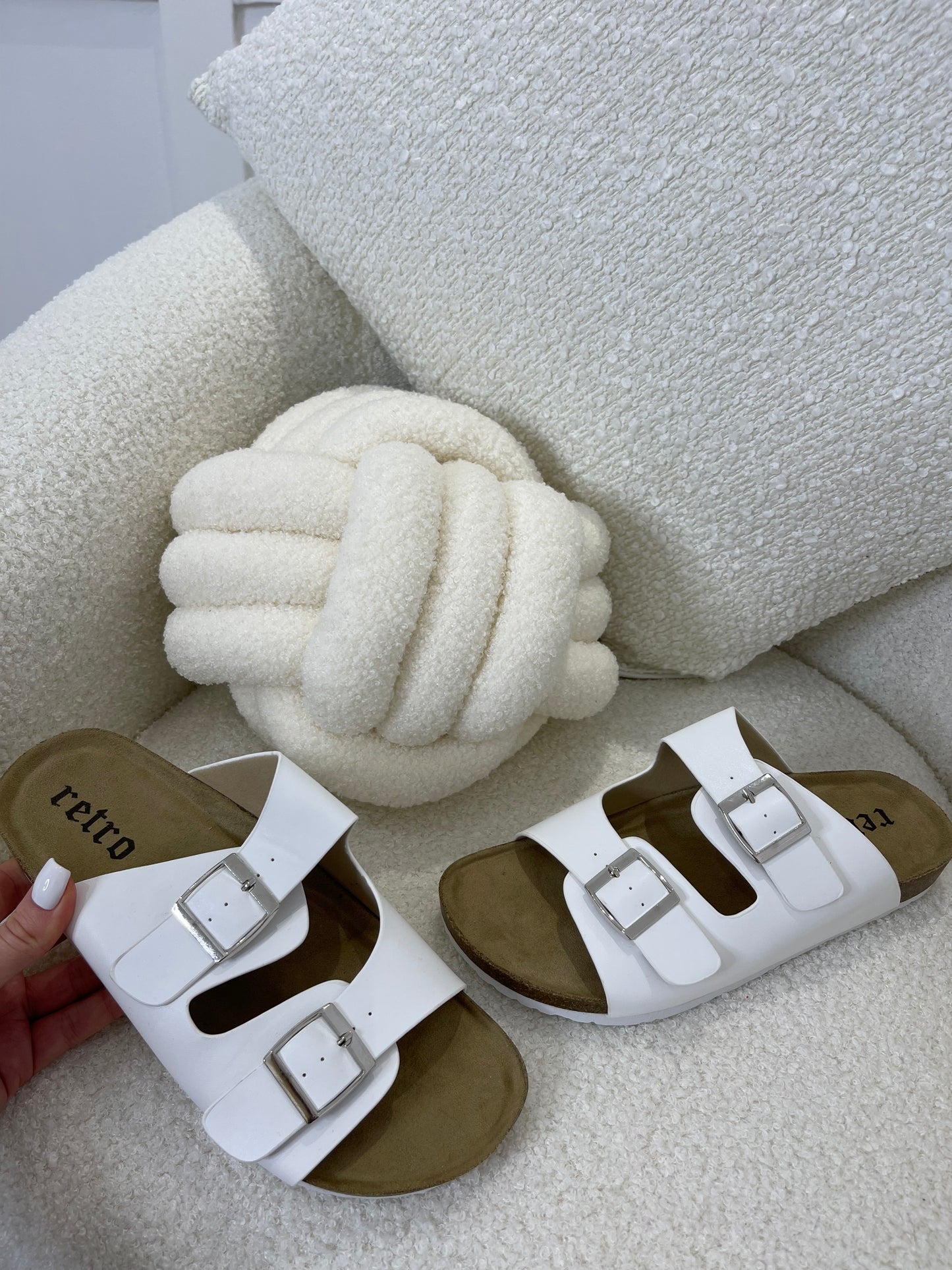 ABBY White Double Strap Sandals