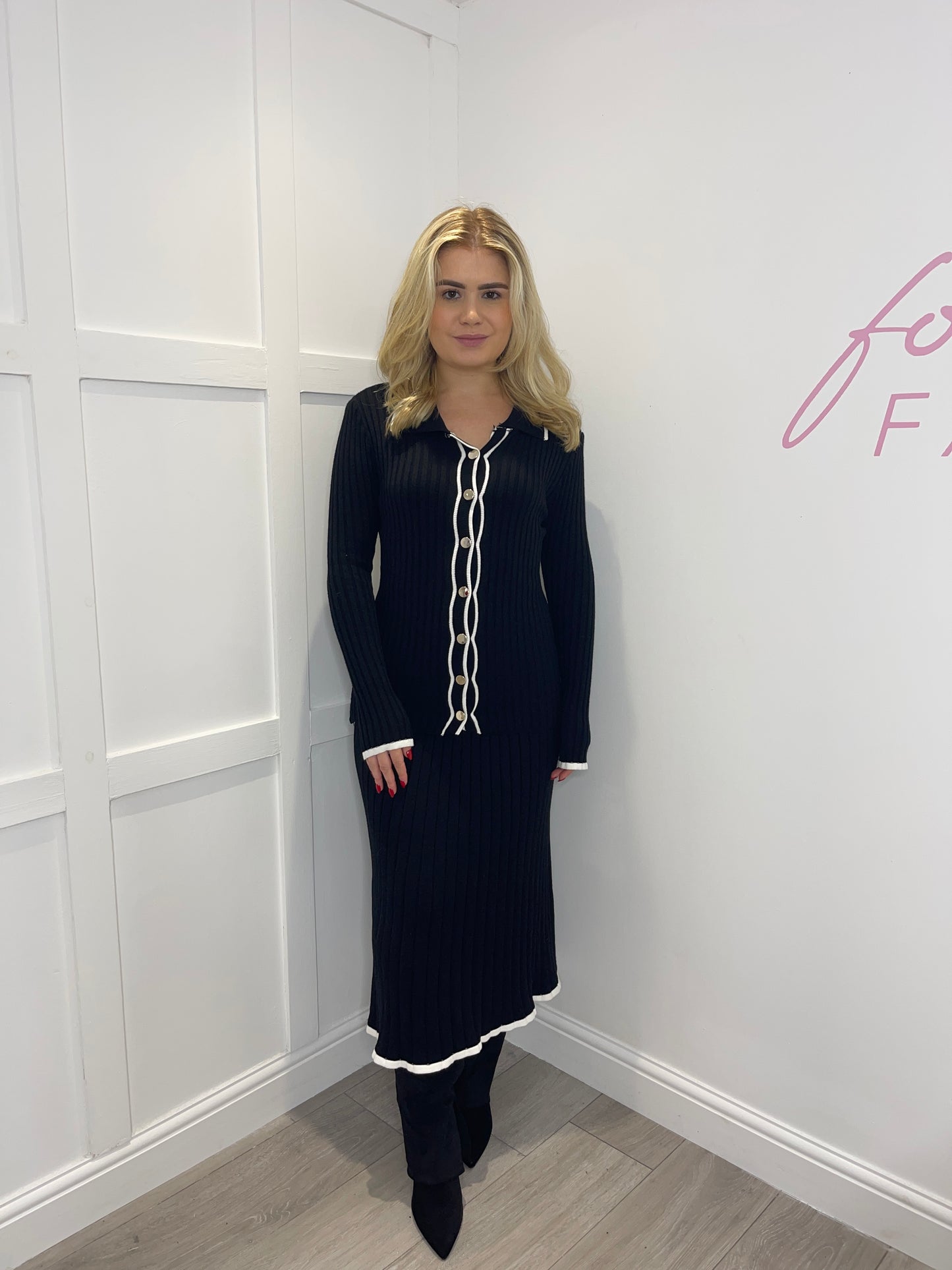 ANNIE Premium Knitted Black Jumper & Skirt Co Ord Set