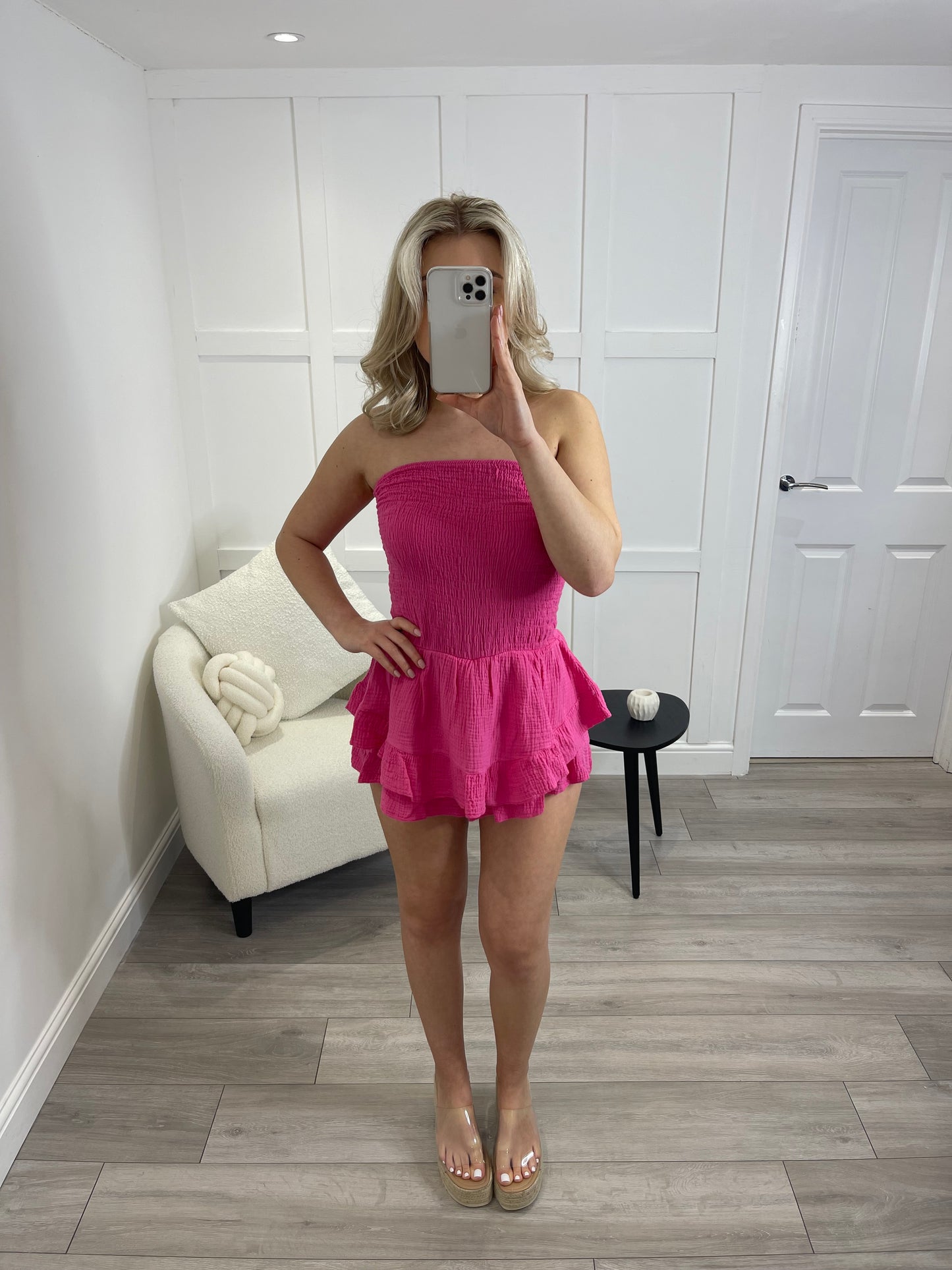 MINDY Hot Pink Cheesecloth Bandeau Playsuit