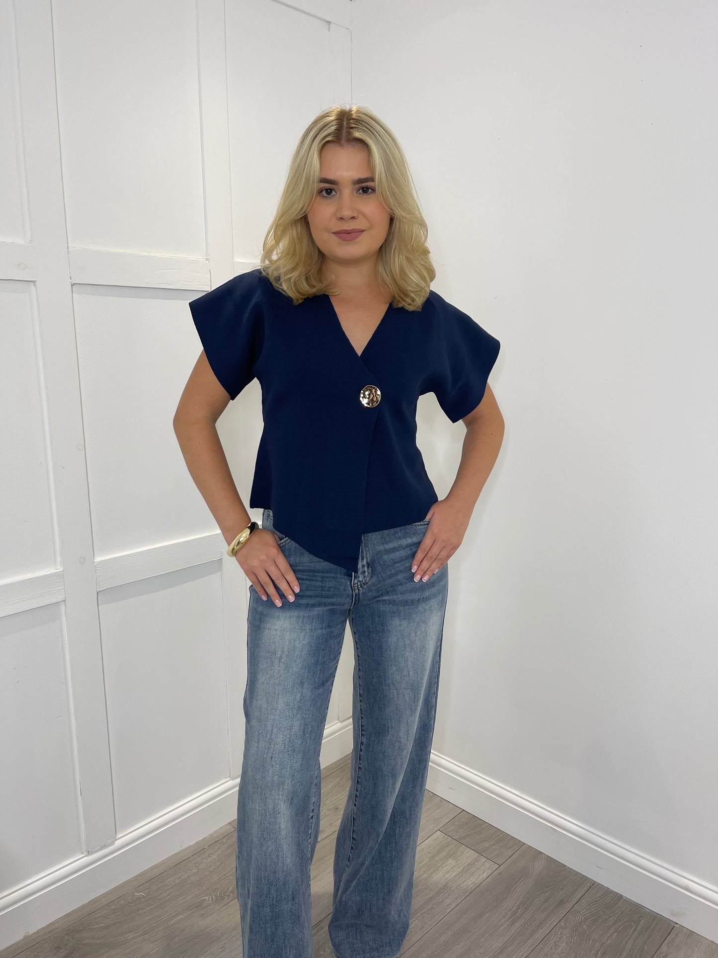 HARLEY Navy Fine Knit Asymmetric Cardigan