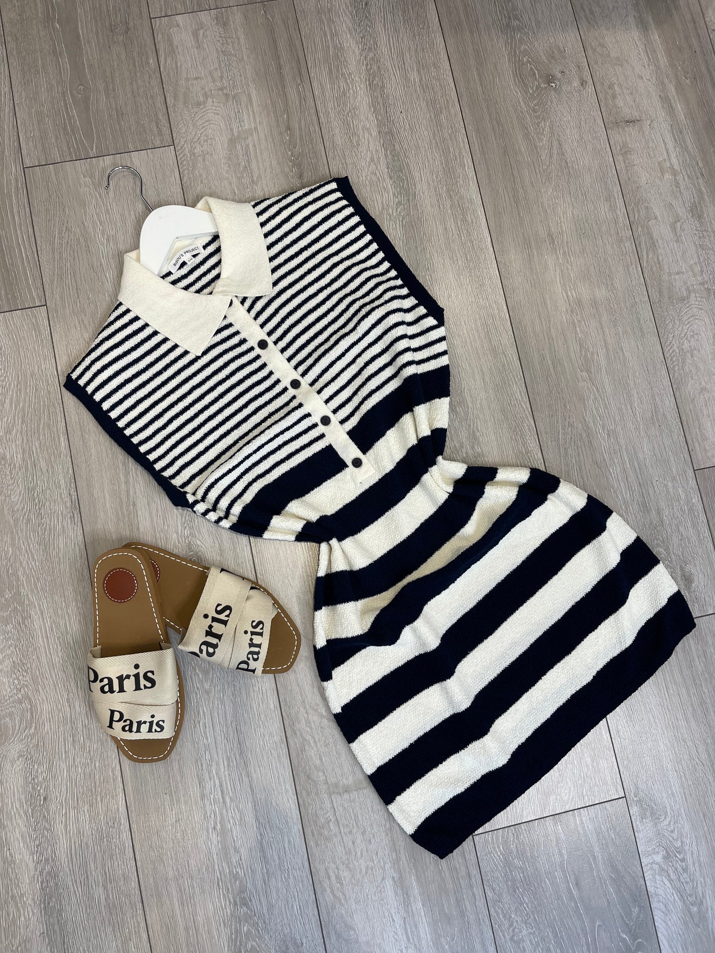 HATTIE Navy & White Towelling Dress