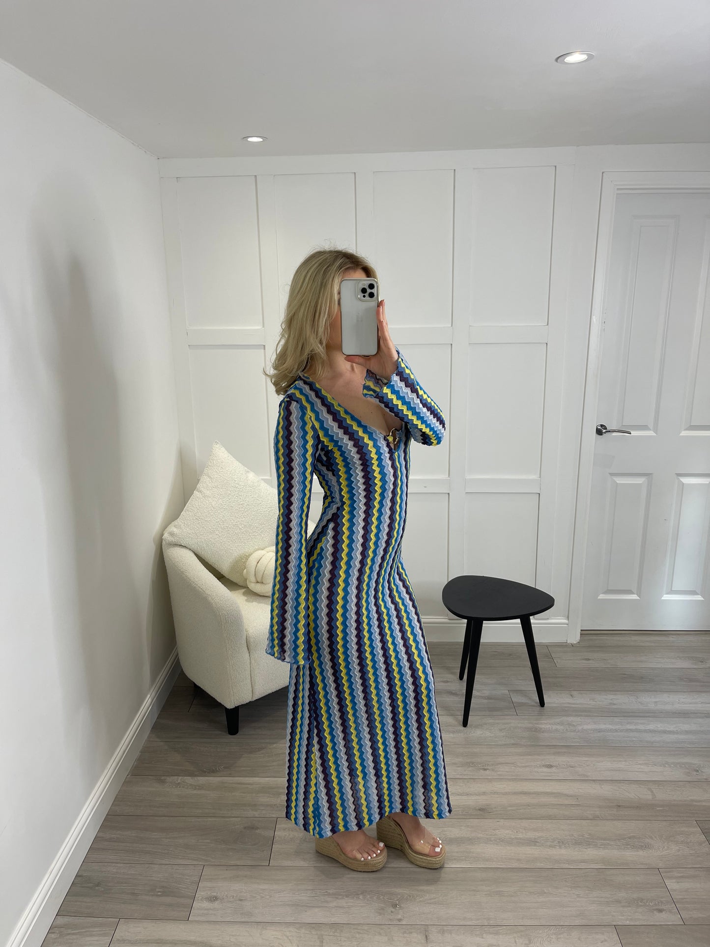 OLIVIA Blue Zig Zag Ring Maxi Dress