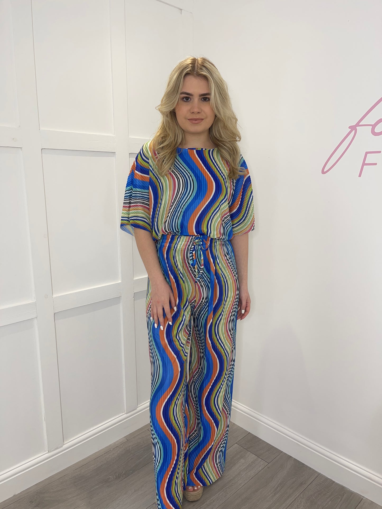 OPHELIA Blue Wavy Pleated Co Ord Set