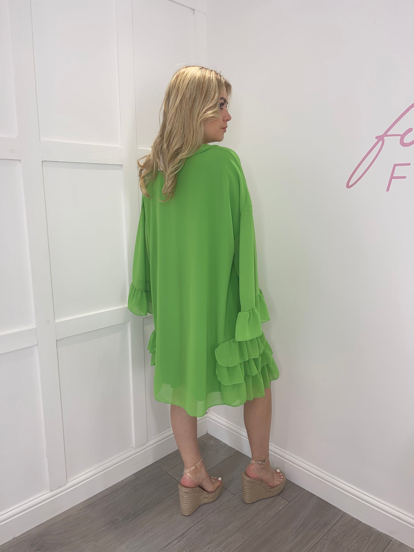 ANNA Lime Green Chiffon Dress