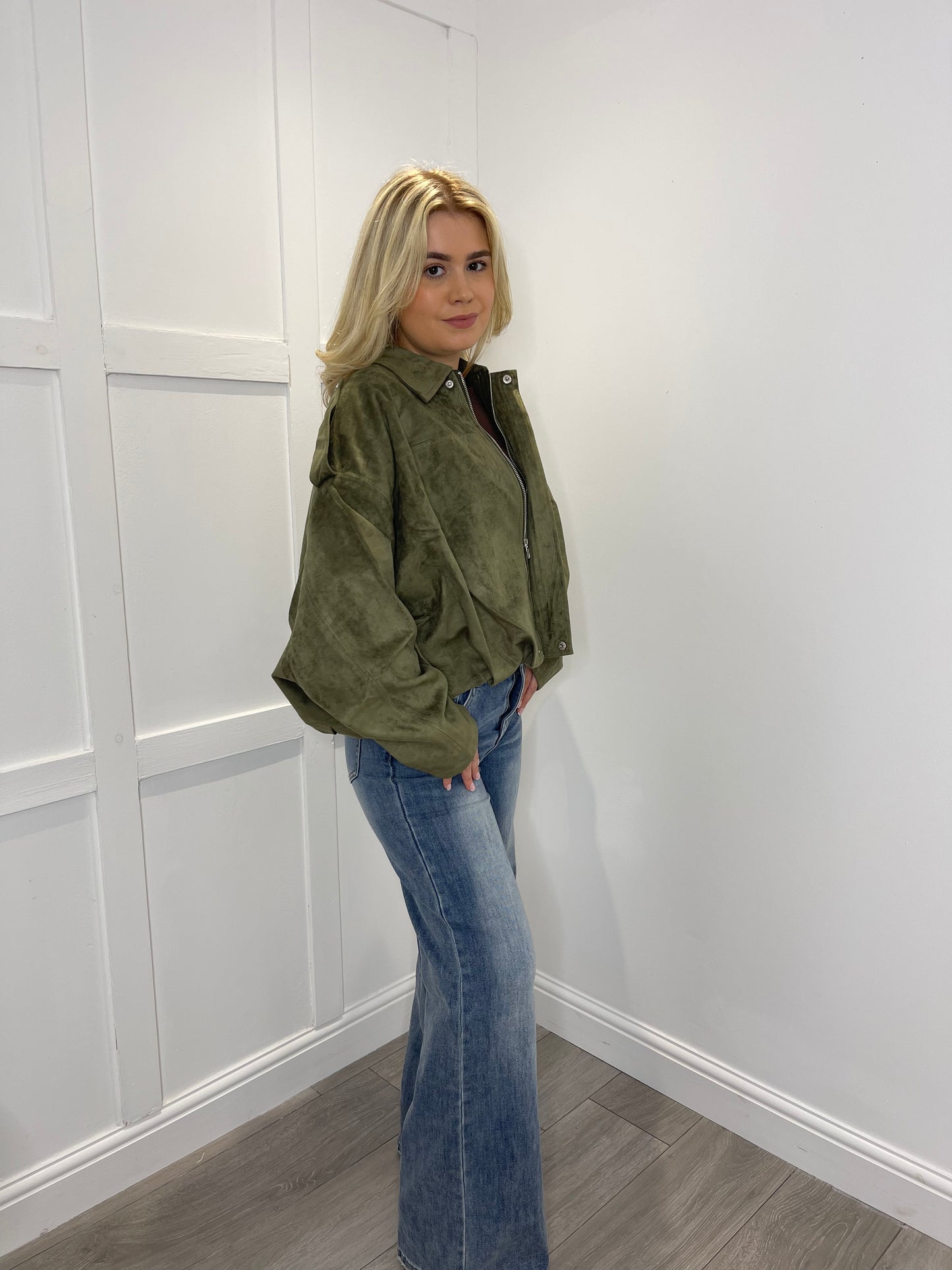 GABRIELLA Khaki Faux Suede Oversized Jacket