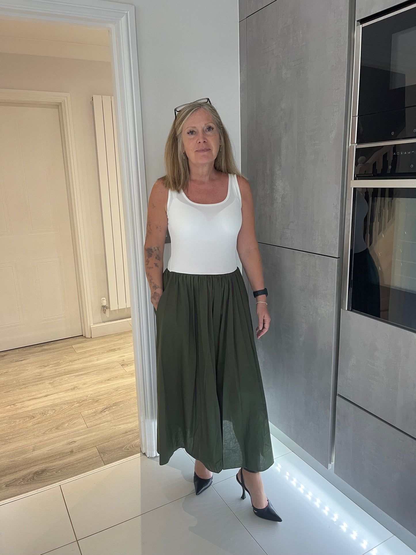 POLLY Khaki & White Two Tone Dress