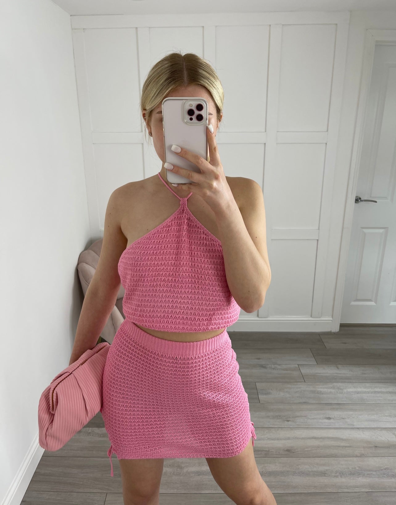 ASPIN Pink Crochet Knit Co Ord