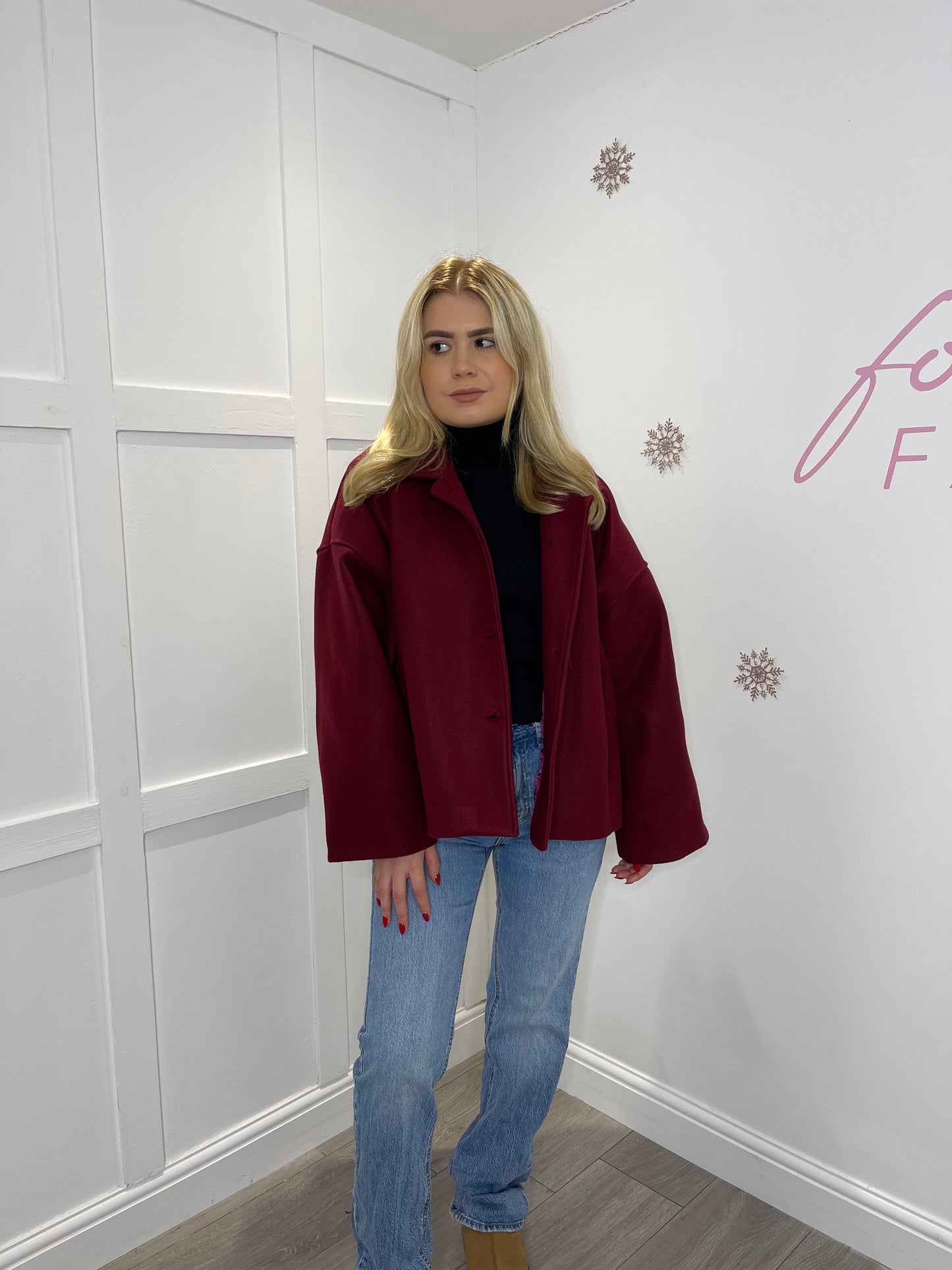 ELIZA Burgundy Thick Button Jacket