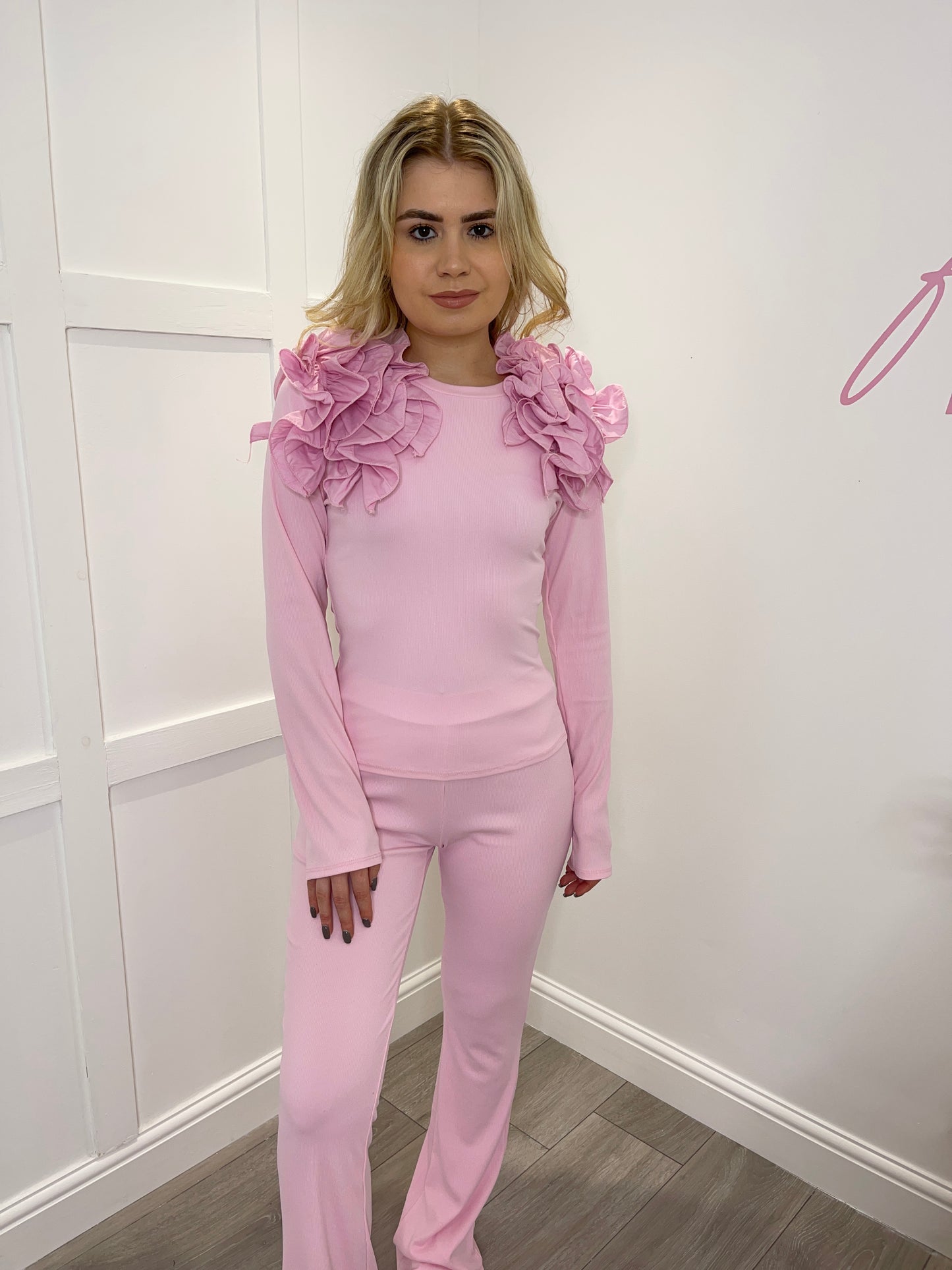 JOSIE Pink Frill Loungewear Set