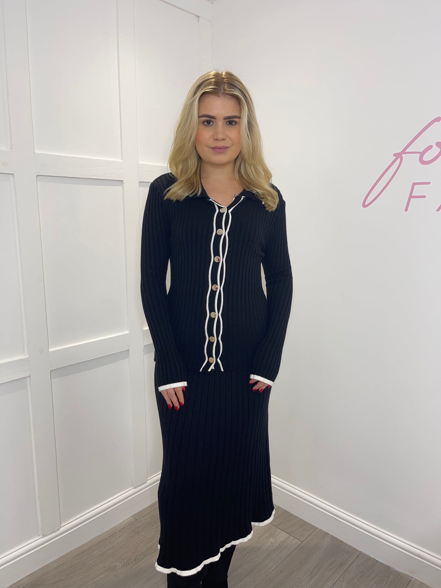 ANNIE Premium Knitted Black Jumper & Skirt Co Ord Set