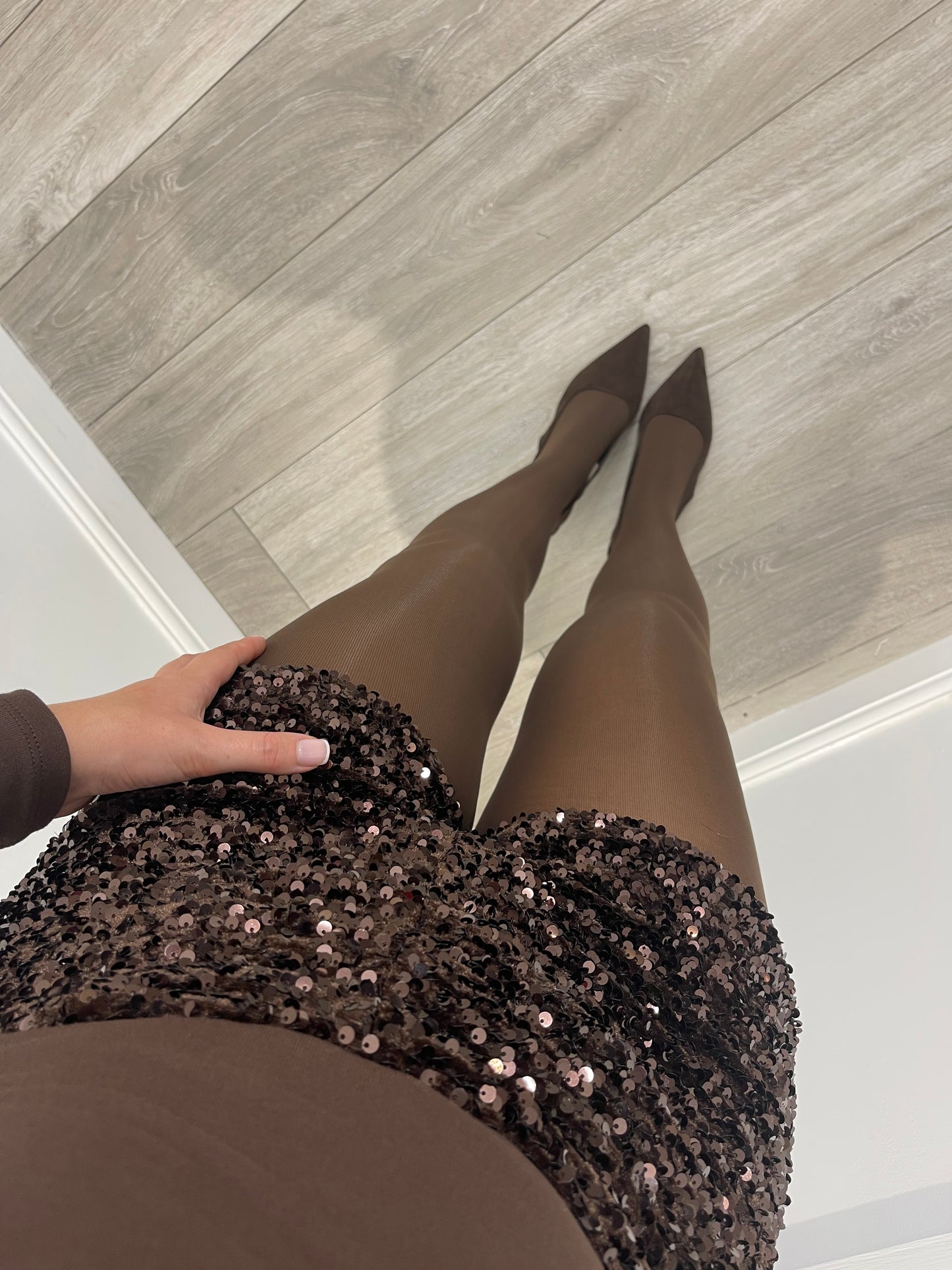 HATTIE Chocolate Brown Sequin Shorts