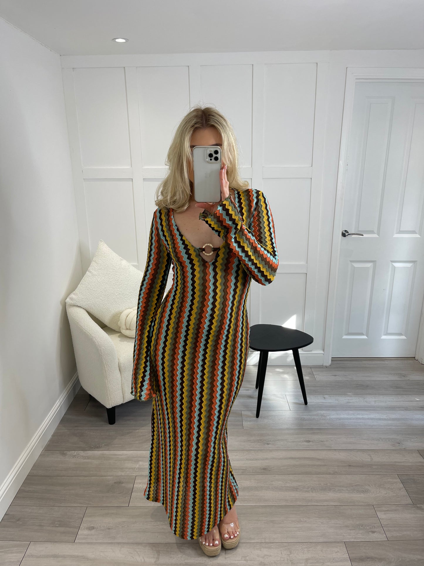 ELLIAH Orange Zig Zag Ring Maxi Dress