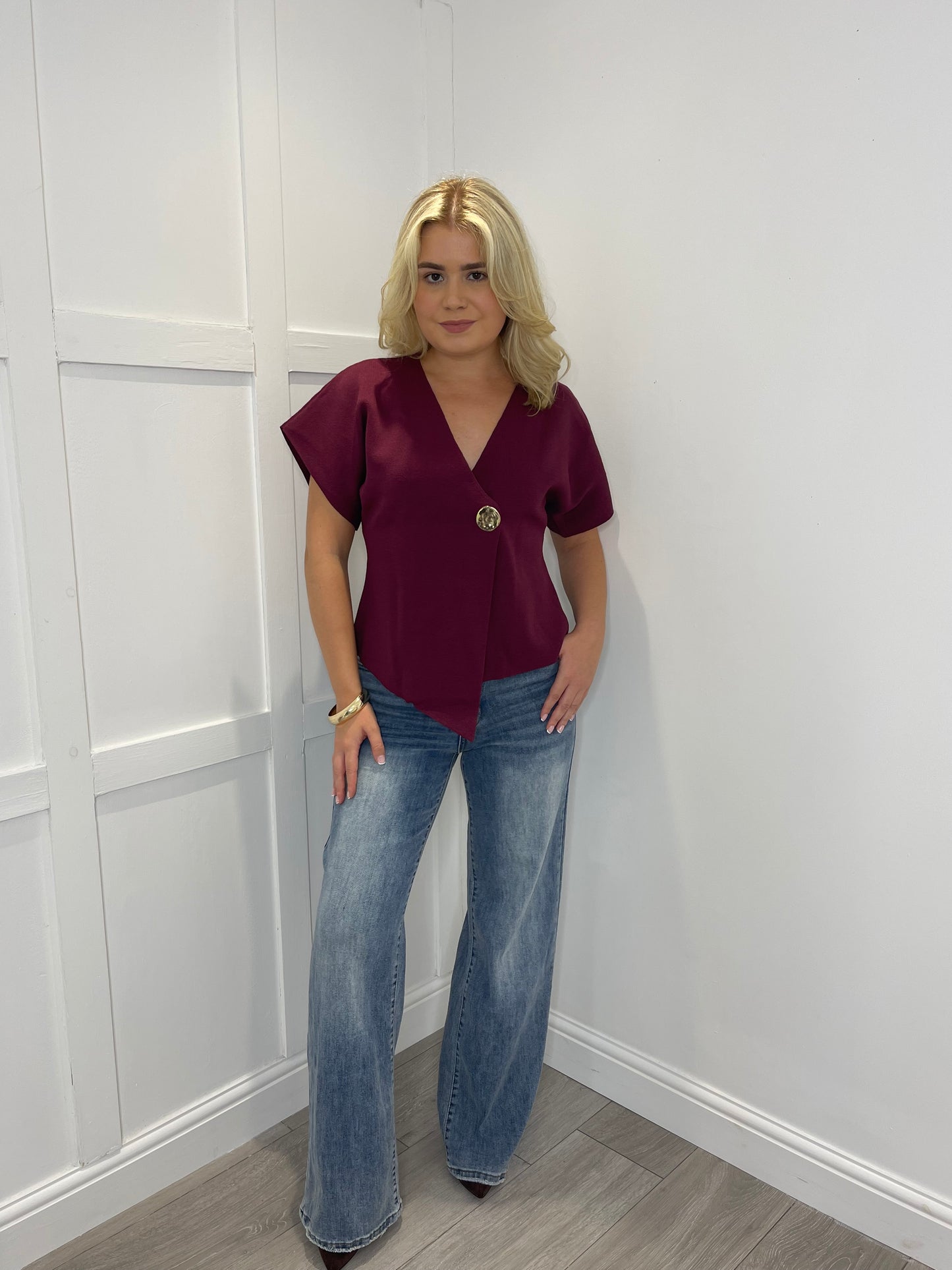 MAEVE Wine Fine Knit Asymmetric Cardigan