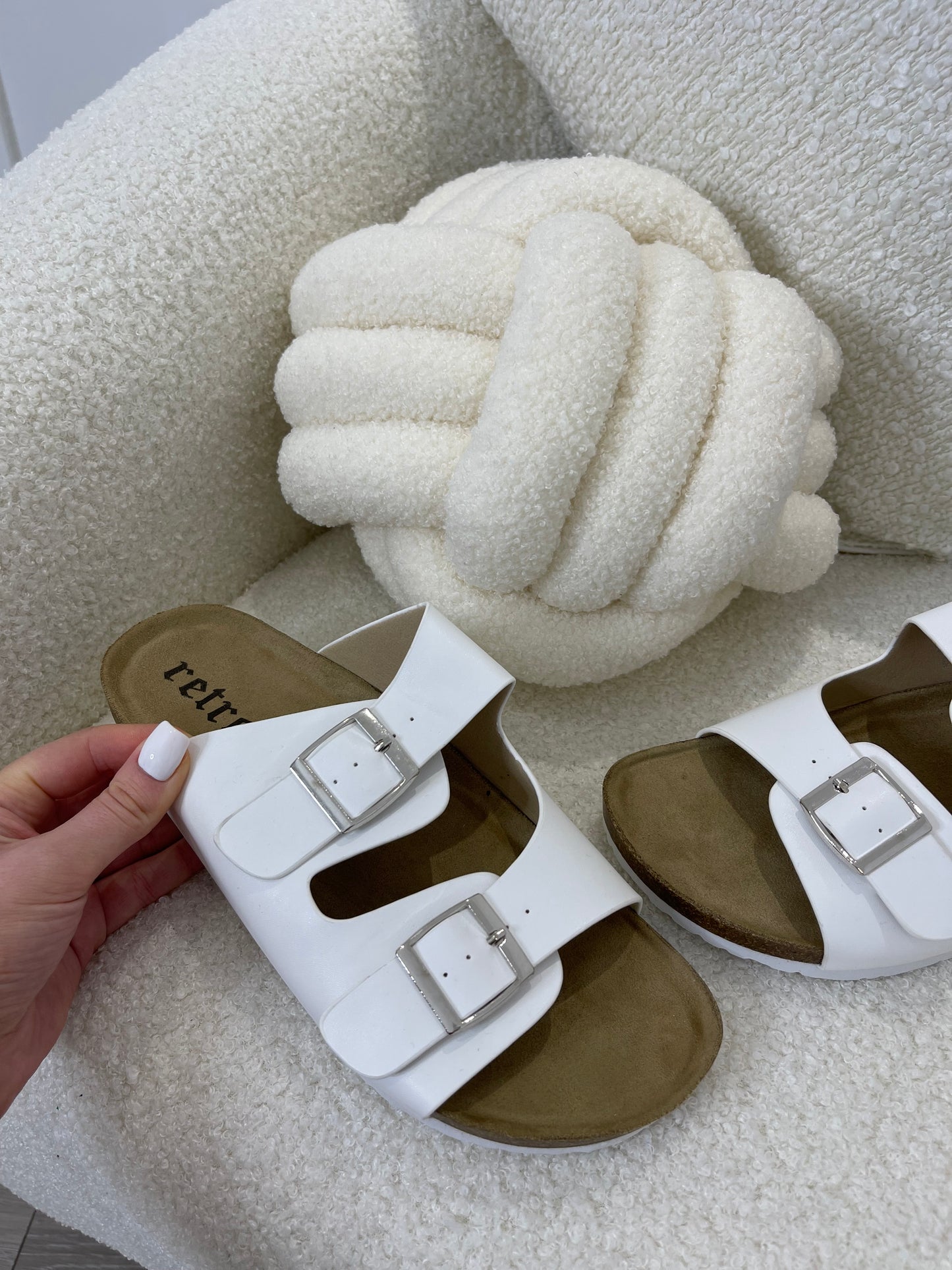 ABBY White Double Strap Sandals