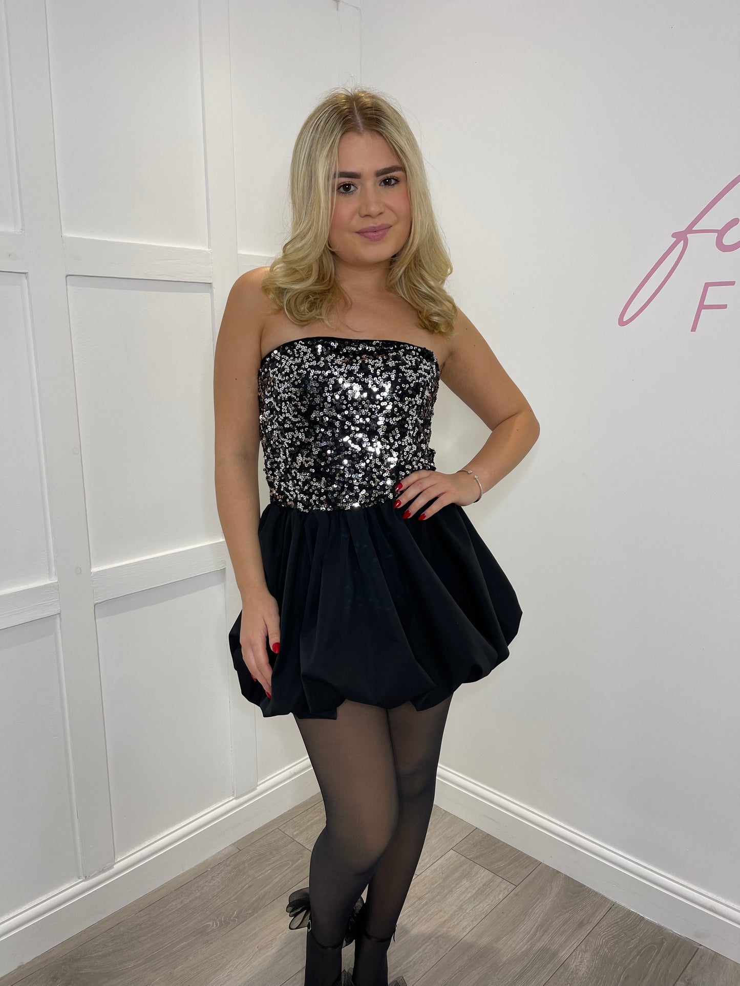 LEAH Mini Sequin Puff Ball Dress