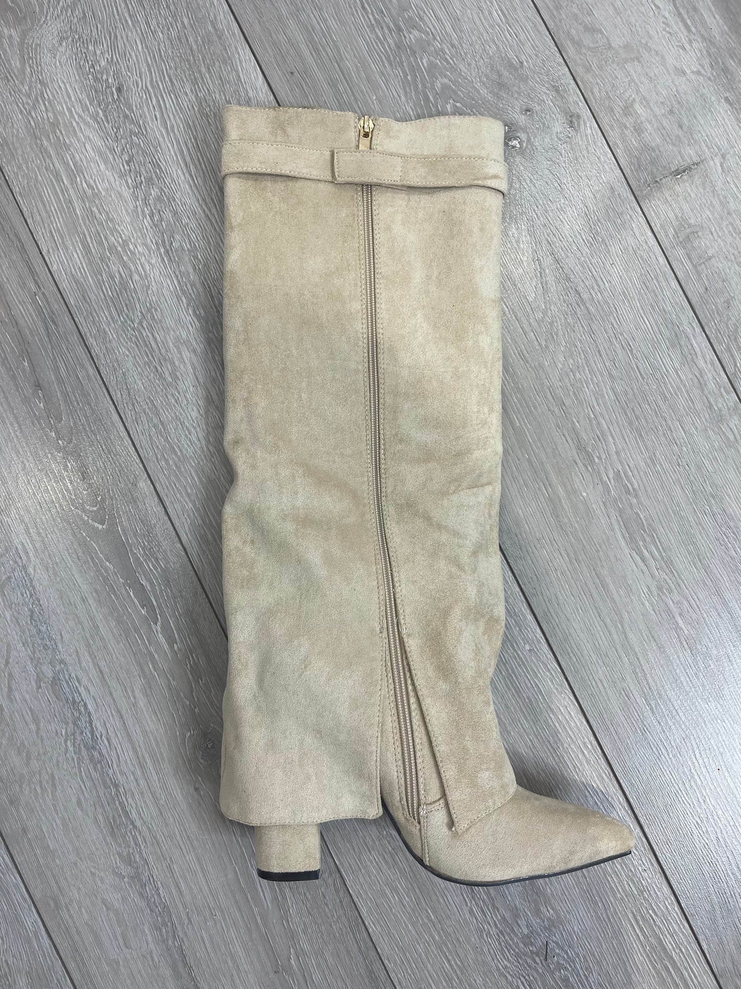 IONA Cream Suede Knee High Lock Boots