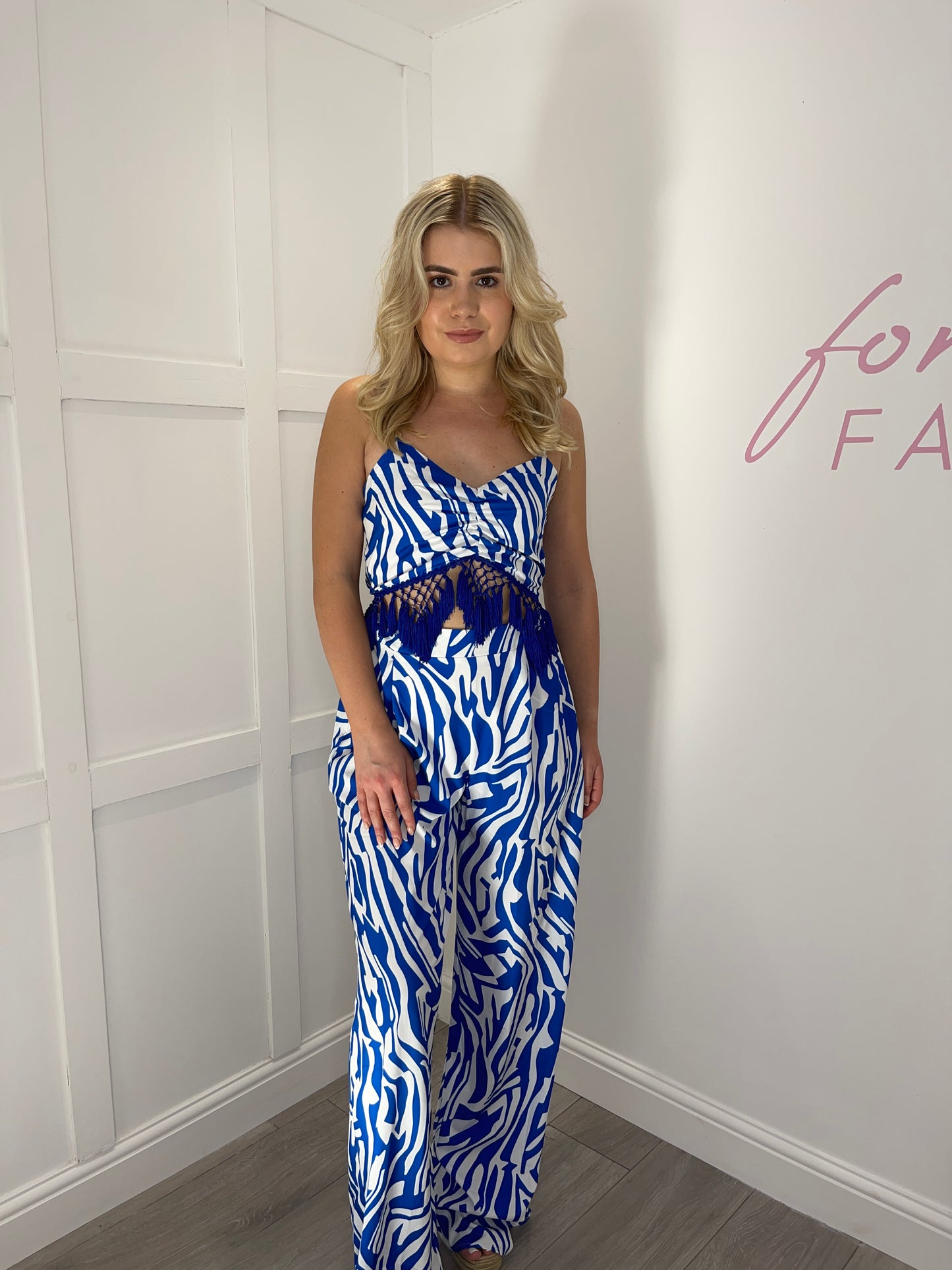 AMBER Blue Zebra Print Tassel Co Ord Set