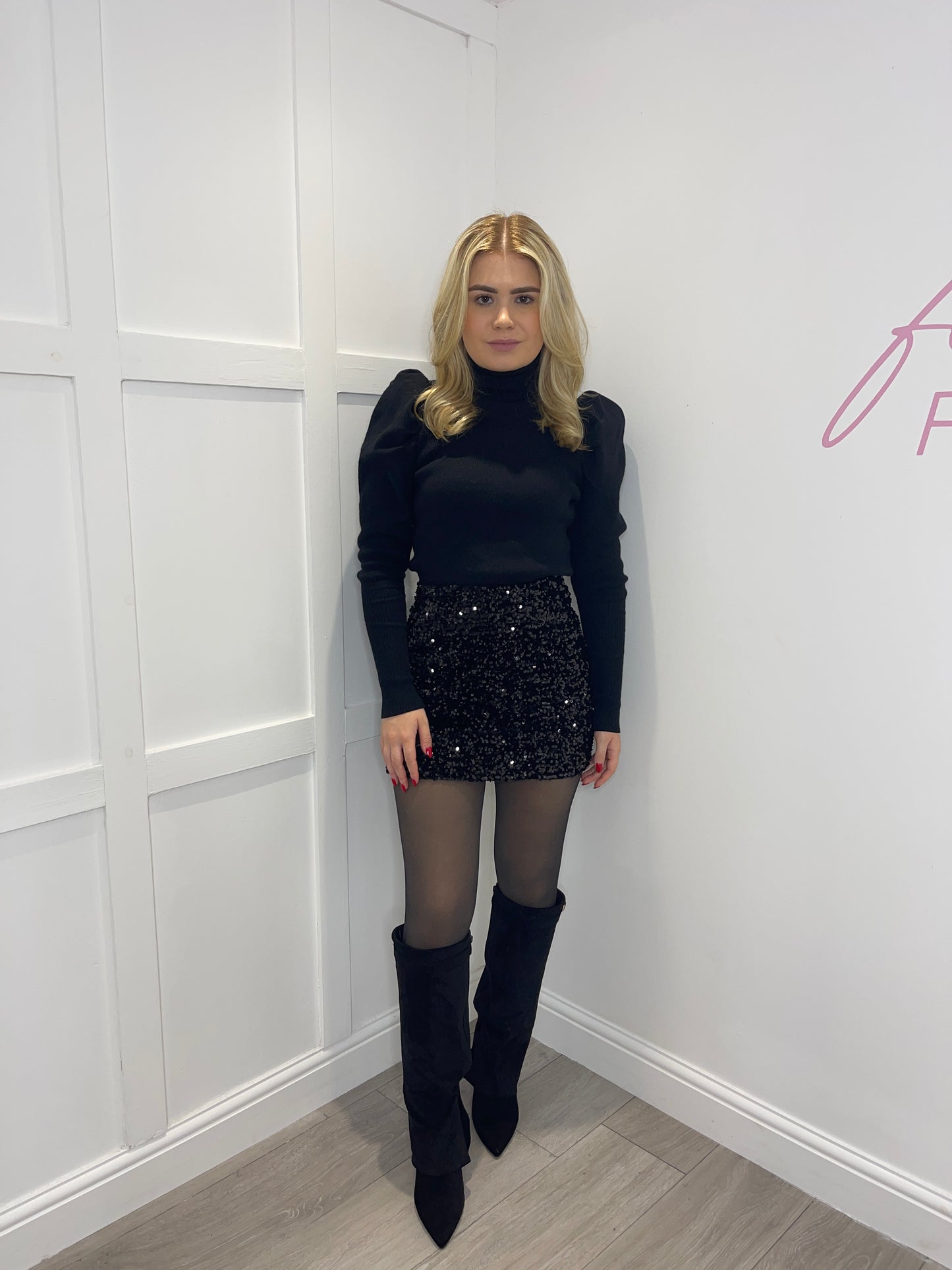 JULIA Black Sequin Mini Skirt