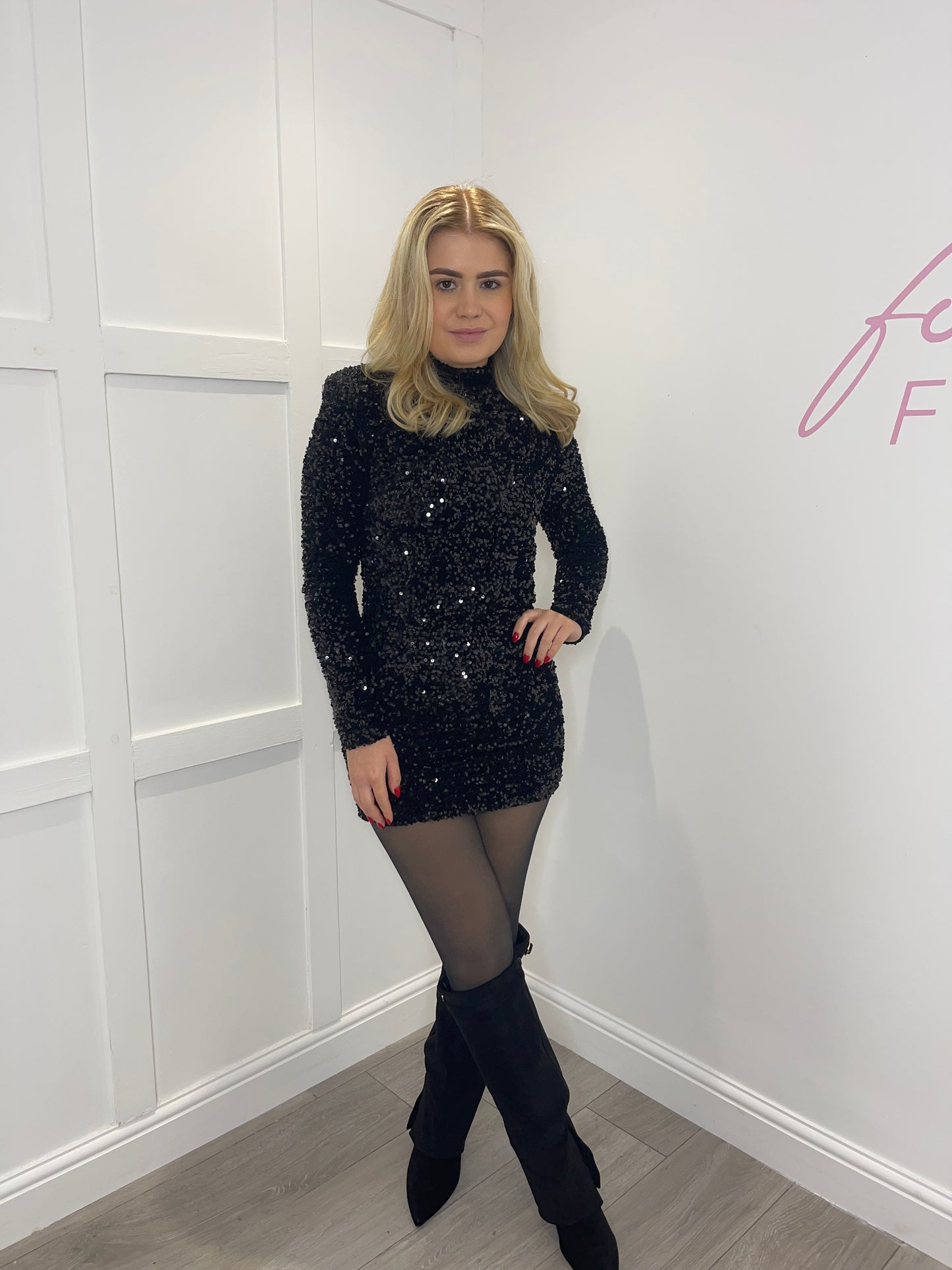 BRONTE Sequin Long Sleeve Mini Dress
