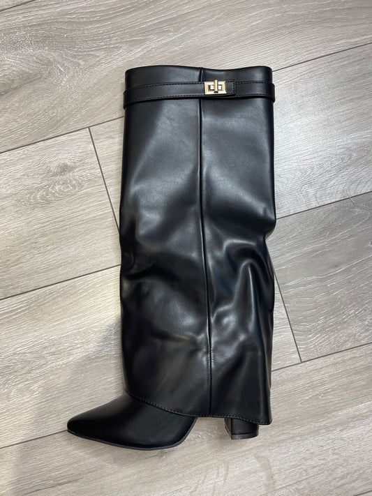 ABBY Black Faux Leather Lock Boots