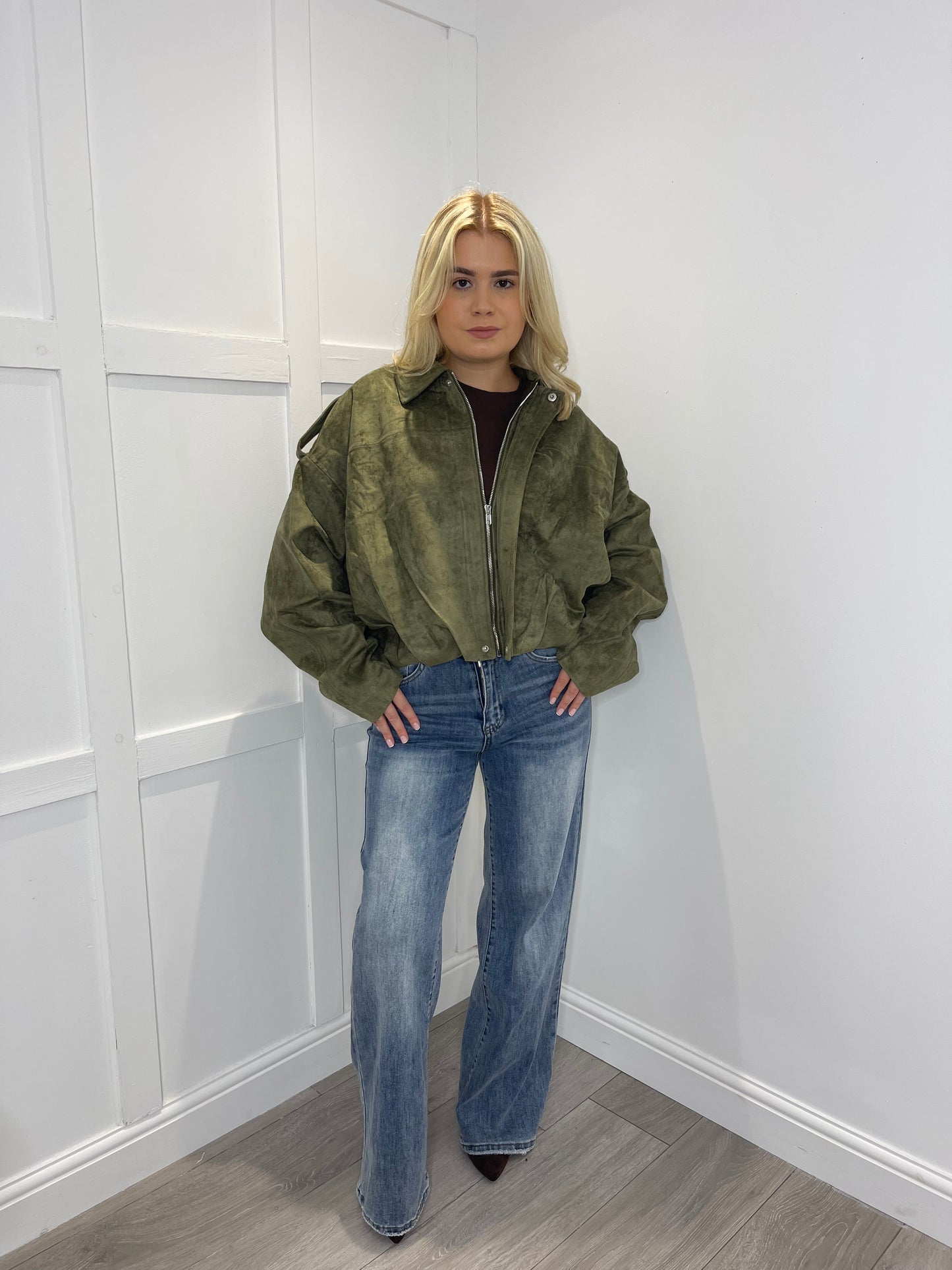 GABRIELLA Khaki Faux Suede Oversized Jacket